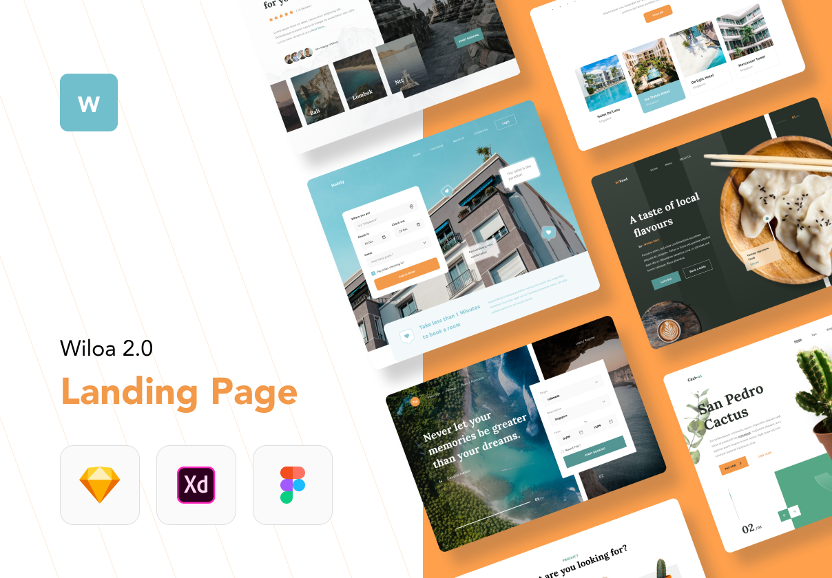 酒店订购出行类设计控件素材Wiloa 2.0 – Landing Page UI-Kit插图