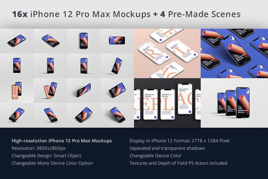 苹果手机12手机样机模版素材下载iPhone 12 Pro Max Mockup插图4