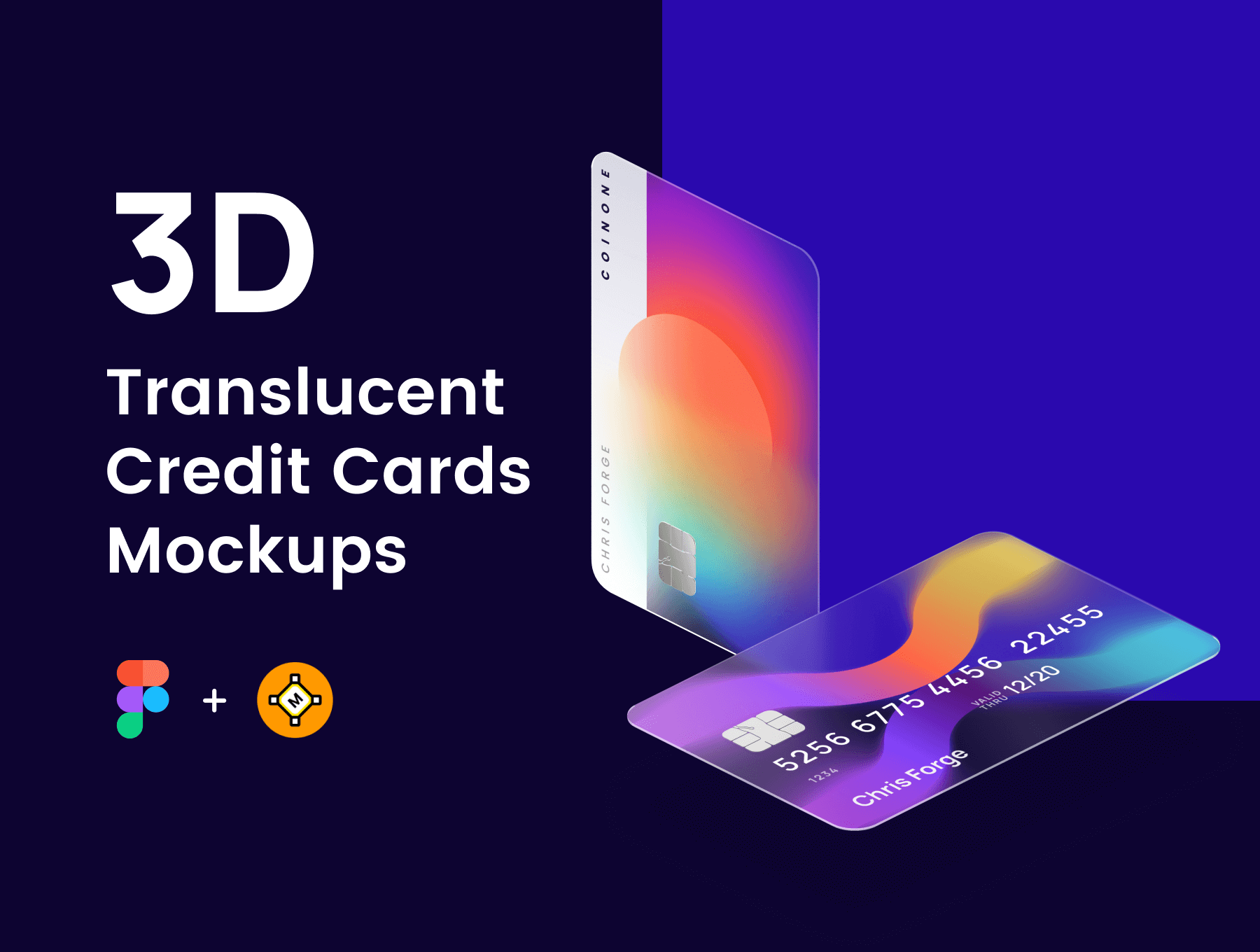高质量概念化银行卡模板素材3D Translucent Credit Cards Mockups插图