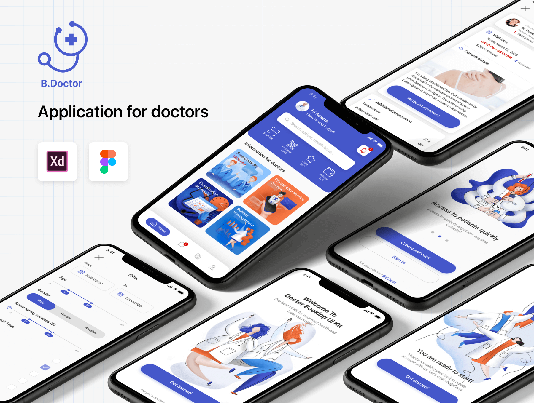 在线医疗问诊互联联网医疗UI设计控件模板素材B.Doctor app_for Doctor_ UI kit插图