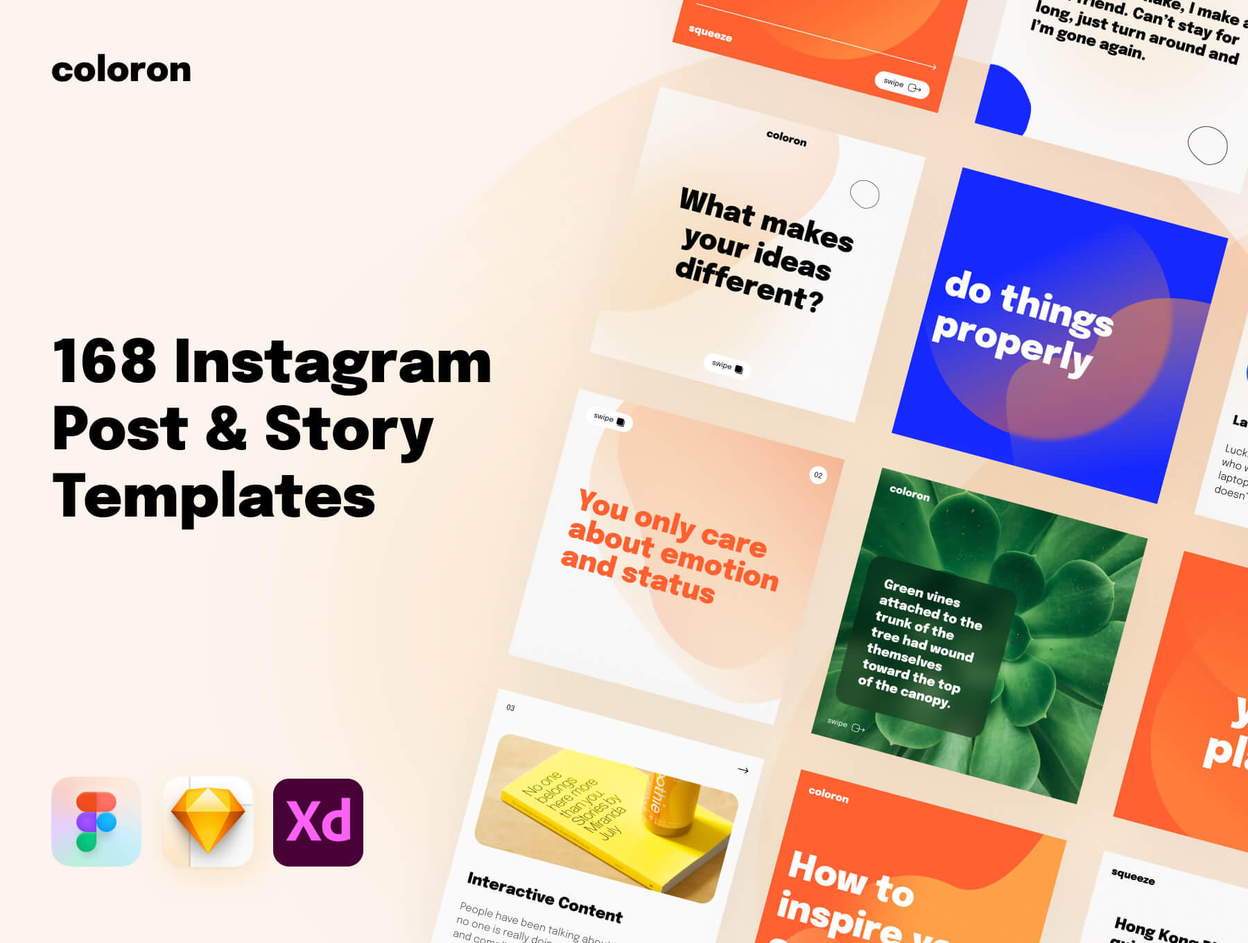 创意插图幻灯片摸吧素材Coloron – Instagram Posts & Stories Templates插图1