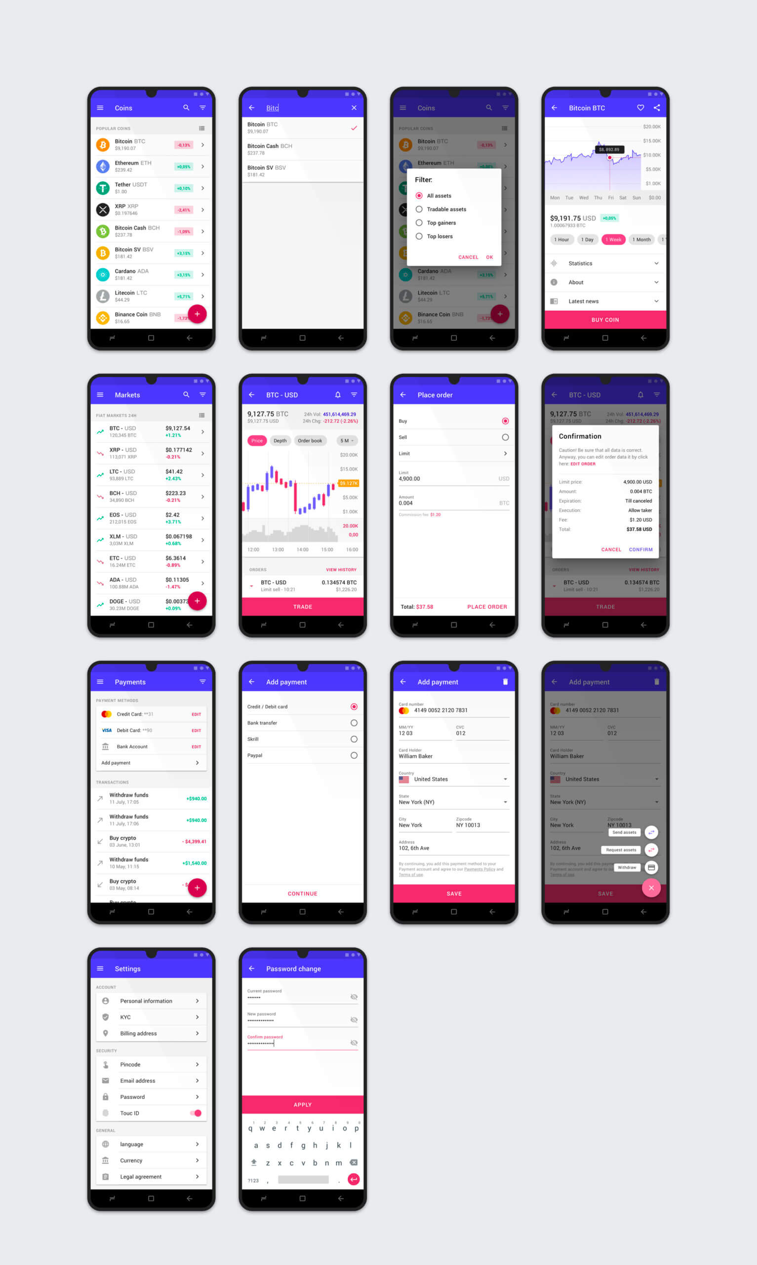 加密货币应用程序 UI 套件模板素材Cryptotrade – Material App UI Kit插图1