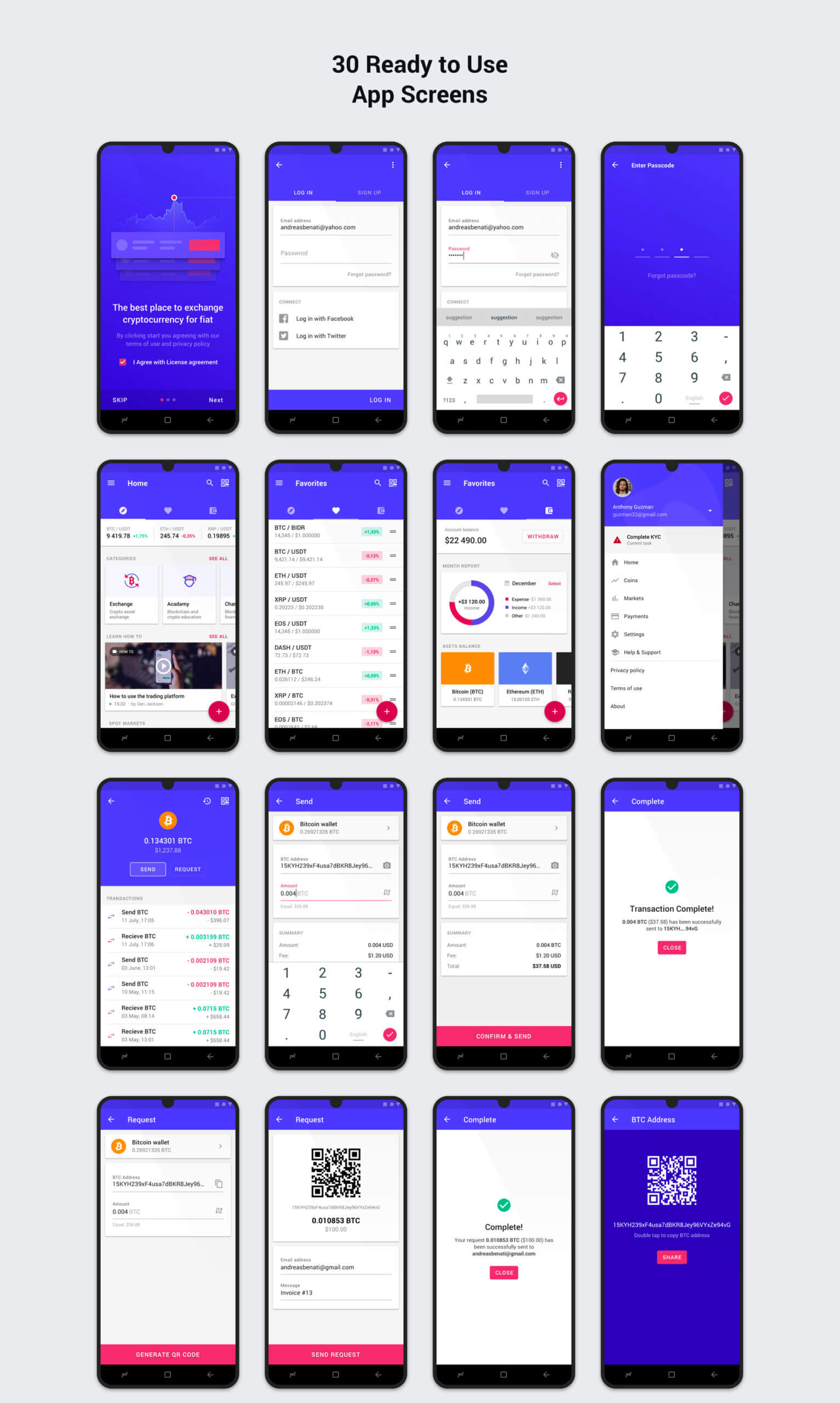 加密货币应用程序 UI 套件模板素材Cryptotrade – Material App UI Kit插图2