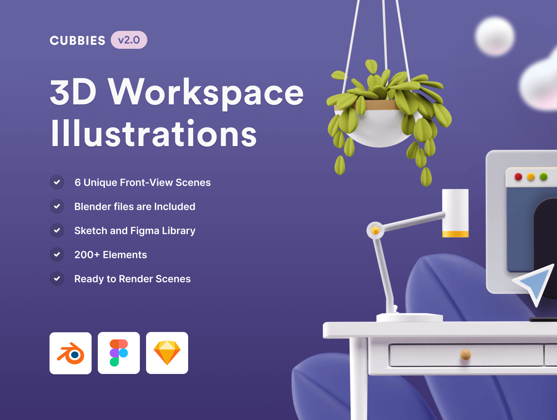 3D工作场景插图素材模板Cubbies v2.0 3D Workspace Illustrations插图