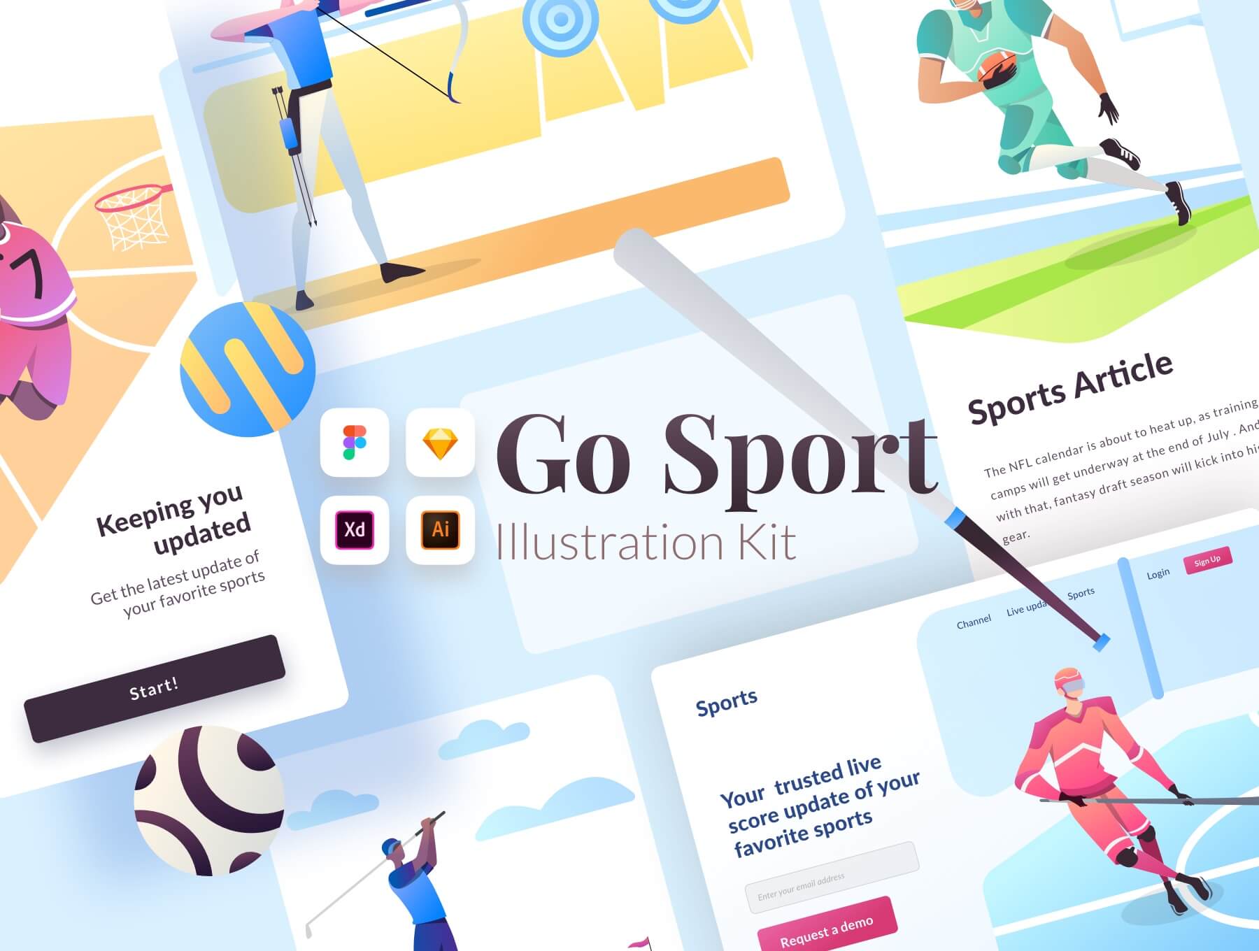 简约扁平化插图素材模板Go Sports Illustration插图