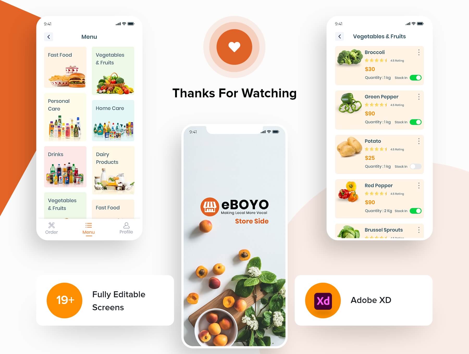 轻饮食插图素材模板设计控件模板素材eBOYO Store View – Best Seller Side Ecommerce UI Design Template插图