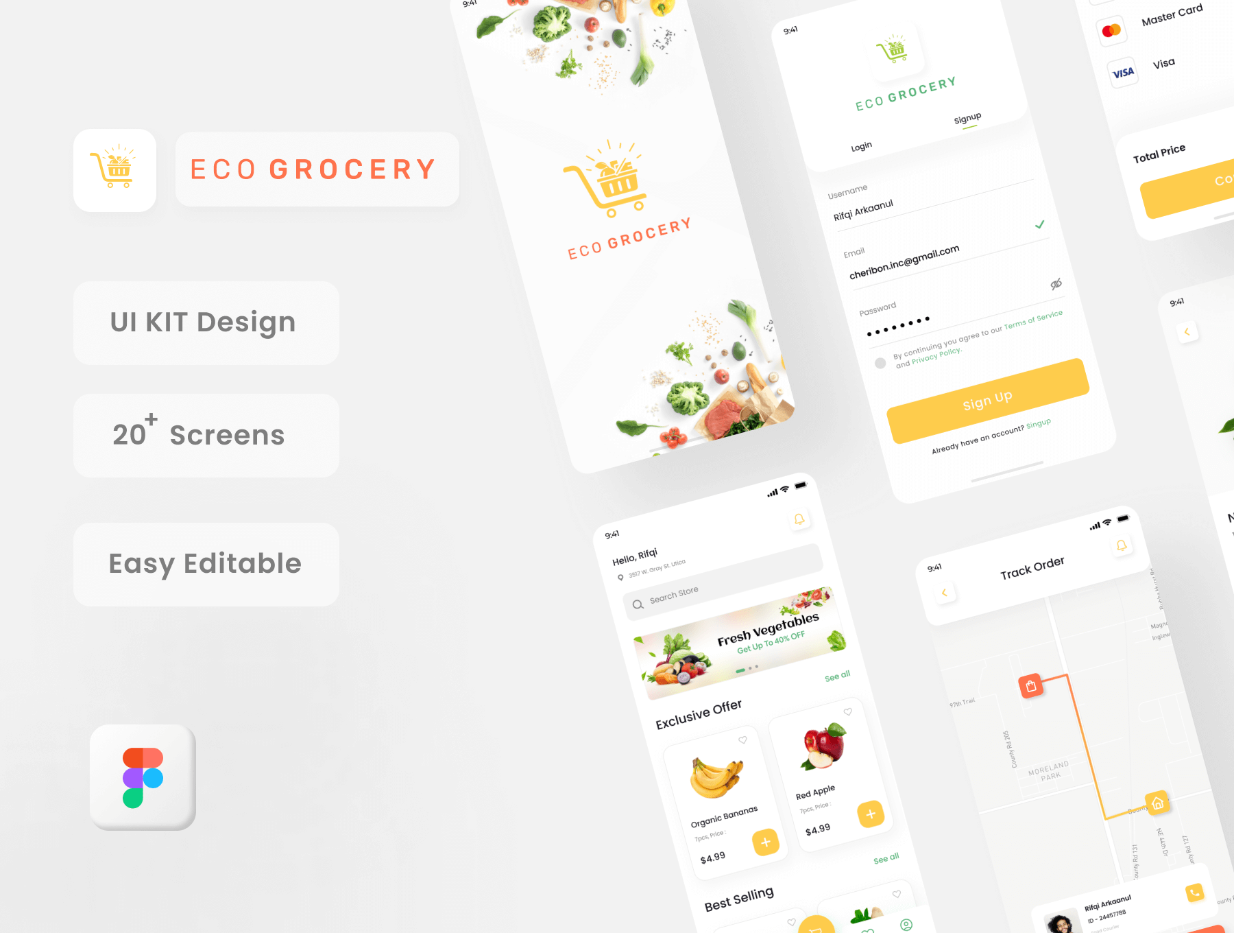 有机蔬菜在线预订美食类设计控件模板素材Eco Grocery App UI Kit插图