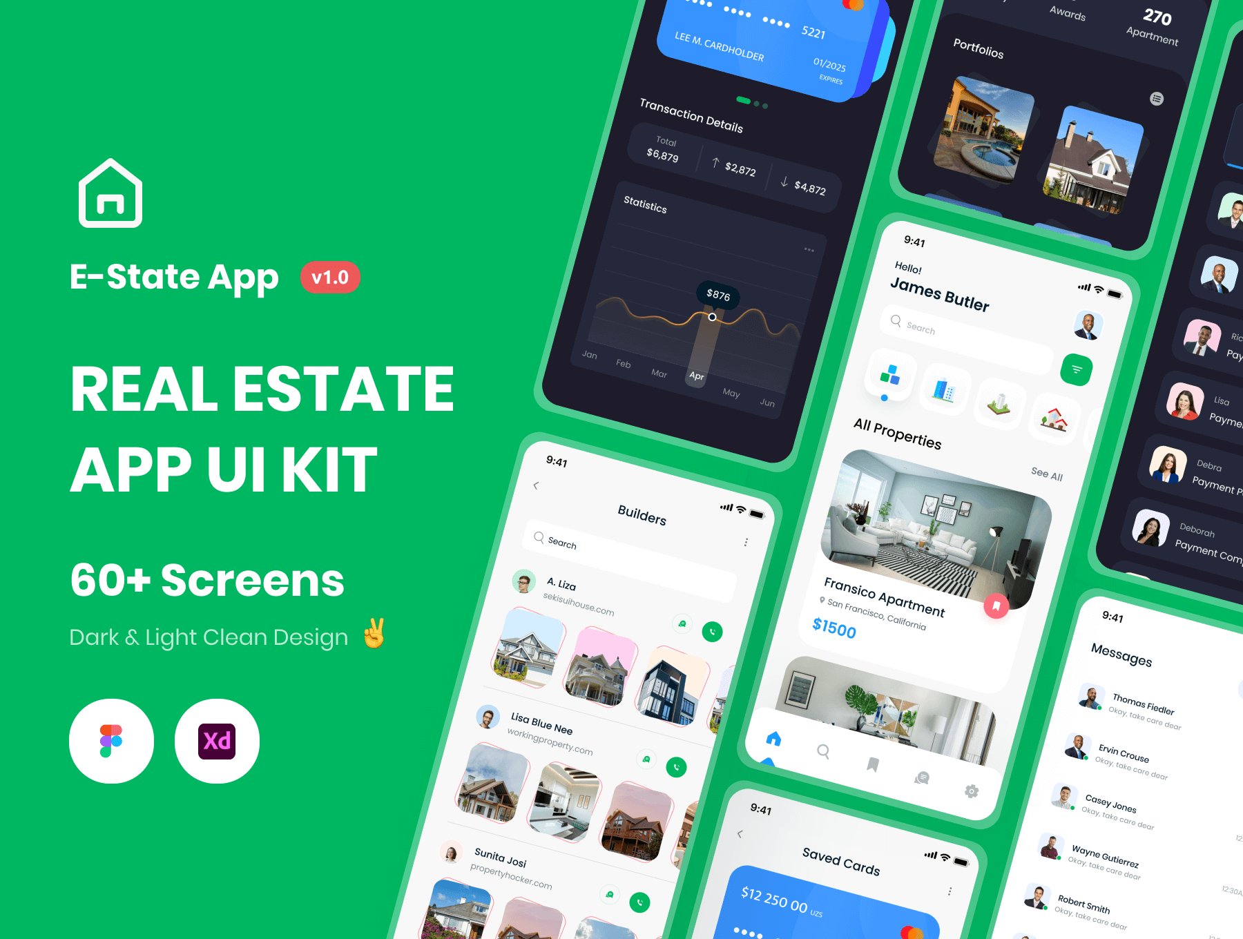 房地产应用 UI 设计模板素材下载E-State Real Estate App UI Kit插图