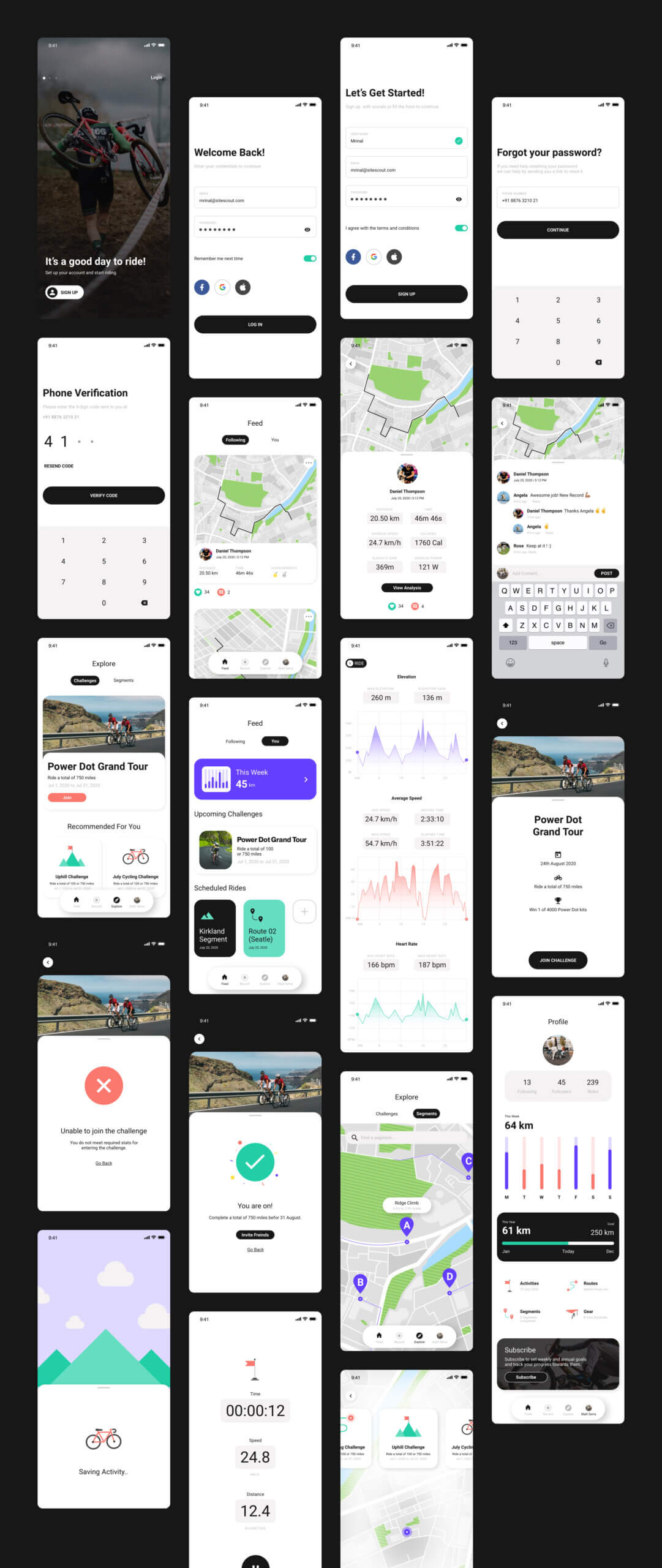 旅游徒步旅行类设计控件模板素材Glide Cycling App (UI Kit)插图6