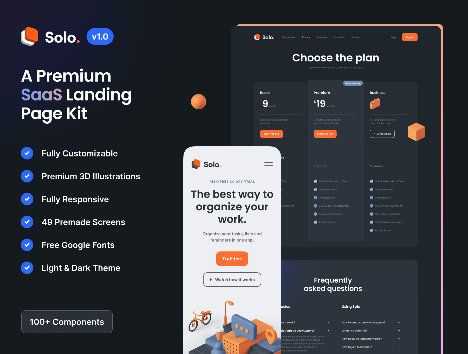 登陆页面工具包素材模版素材Solo SaaS Landing Page Kit插图