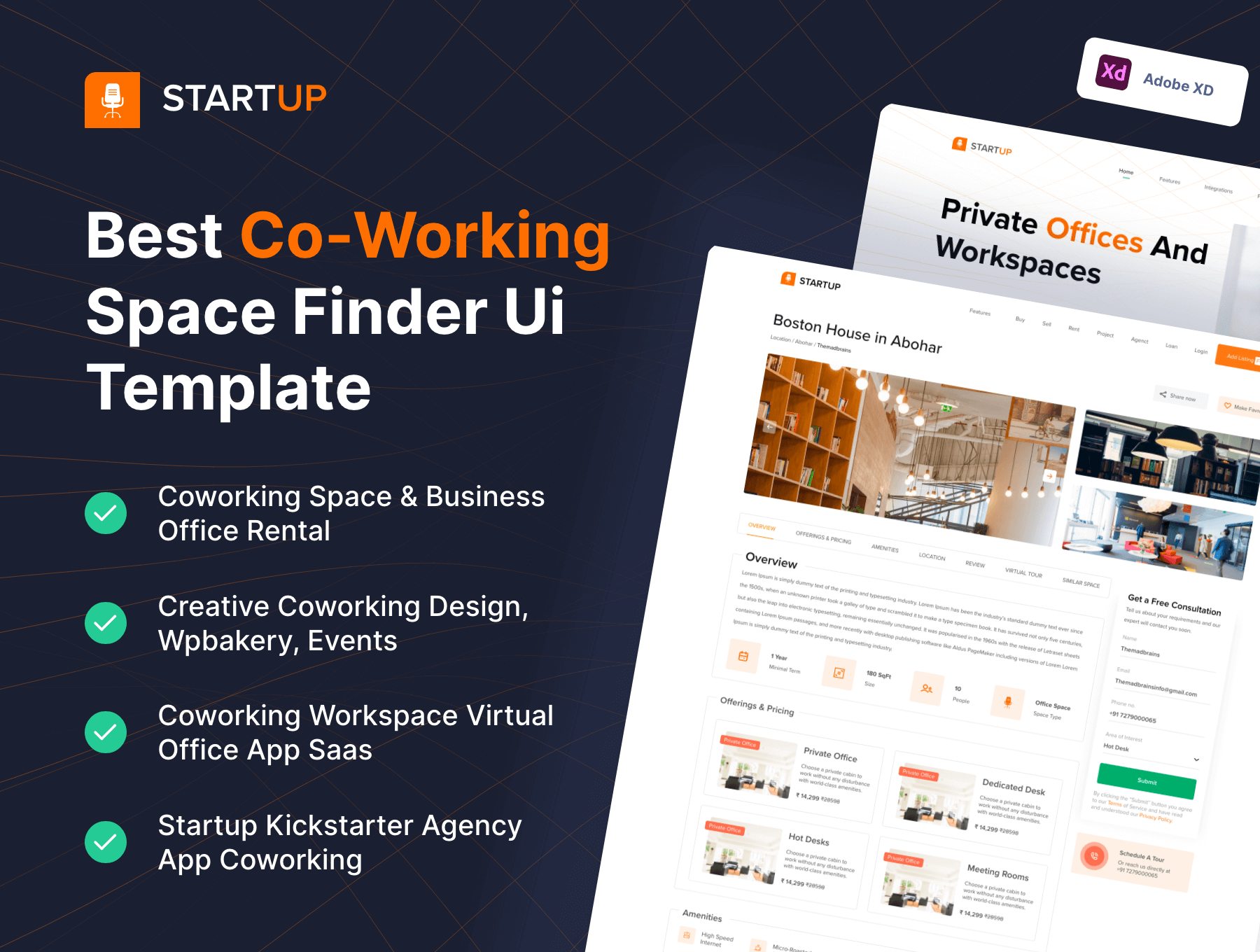在线管理商店模版素材设计控件模版素材Space Work – Best Co-working space Finder UI Template插图1