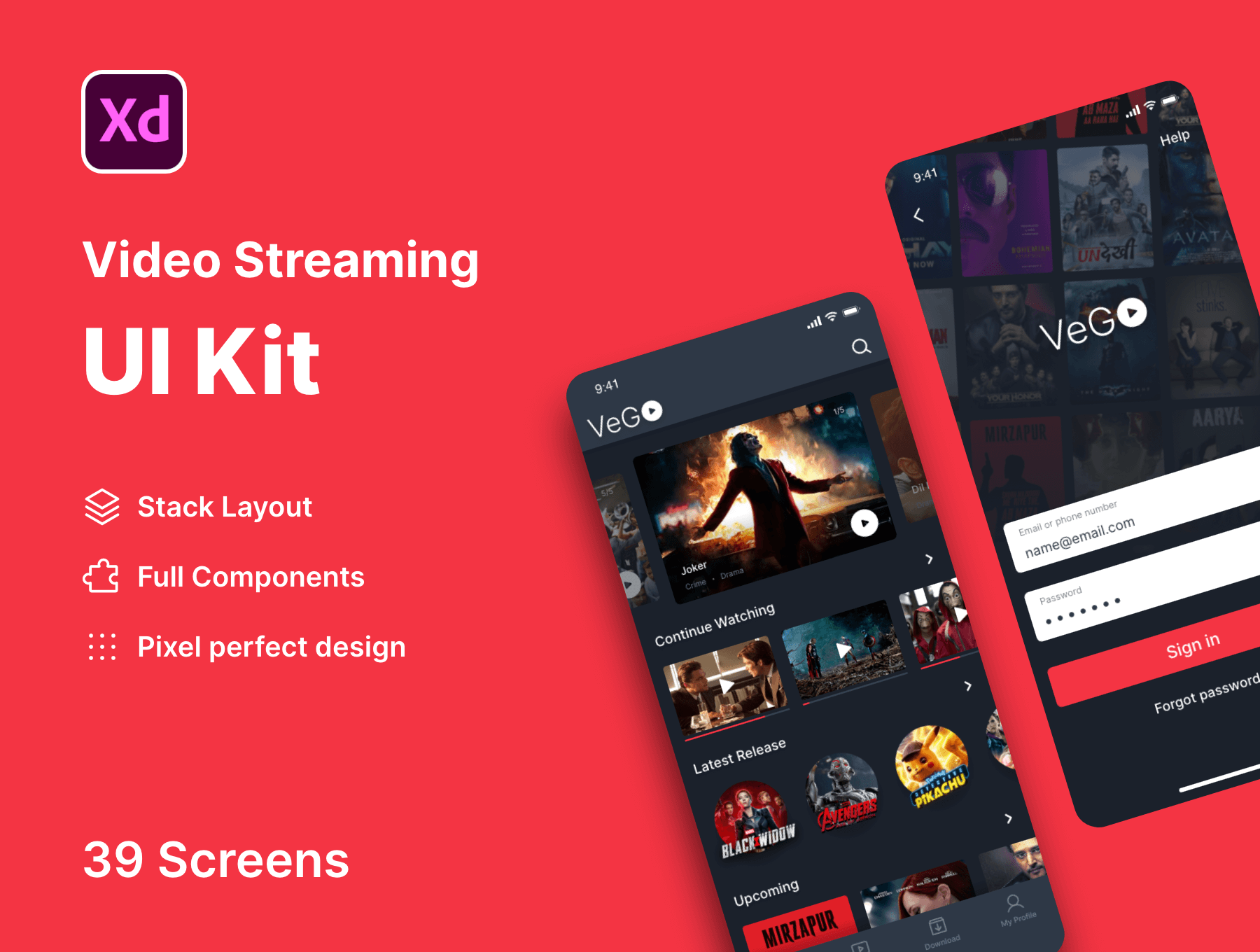 现代创意简约视频类应用素材模版ego Video Streaming Mobile App Adobe XD插图5