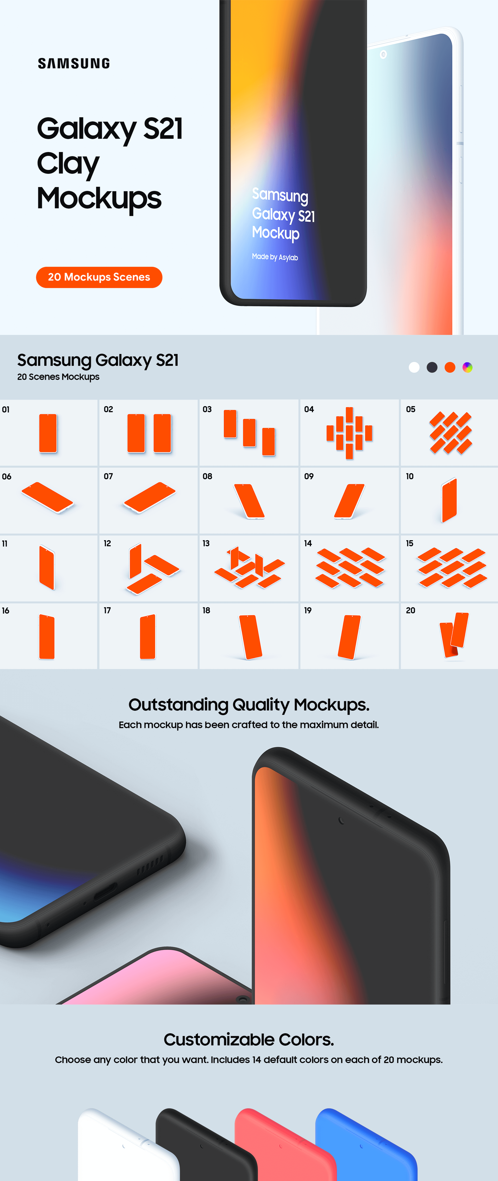 安卓手机概念化设计样机素材Samsung Galaxy S21 – 20 Clay Mockups插图8