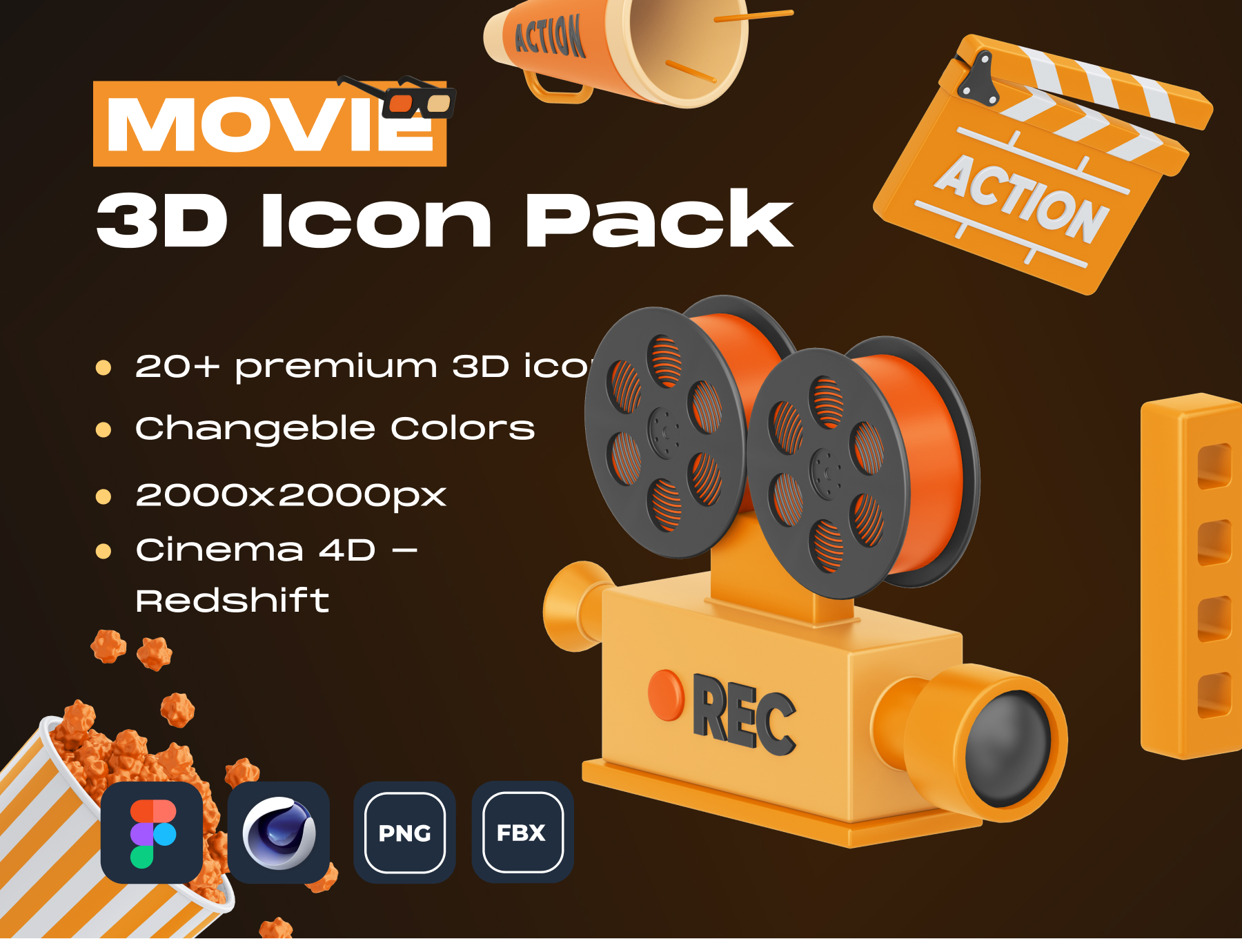 精致自定义电影类 3D 图标素材MOVIE! 3D Icon Pack插图