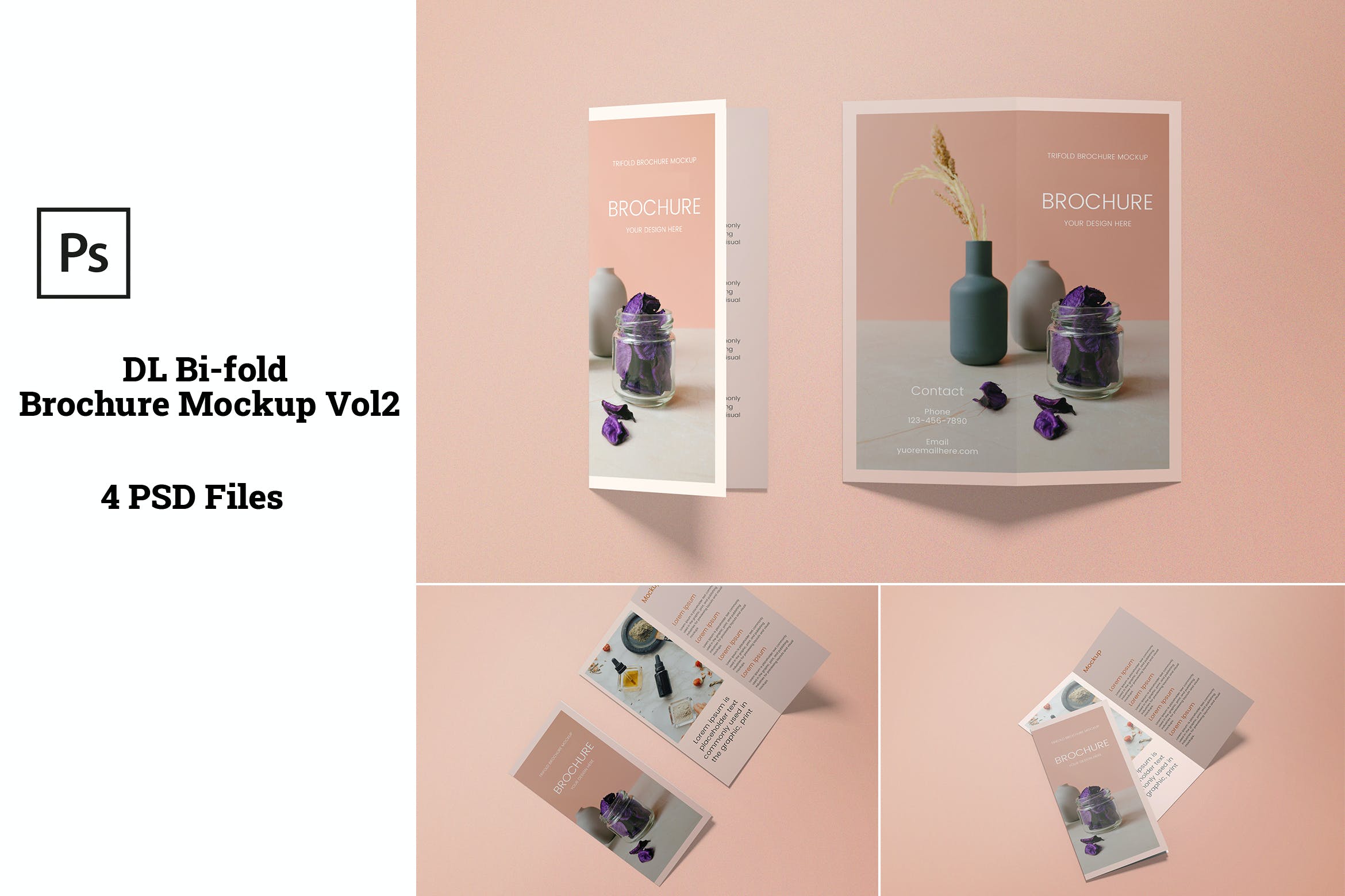 简约折页样机模板素材DL Bi-fold Brochure Mockup Vol2  LP3BMK6插图