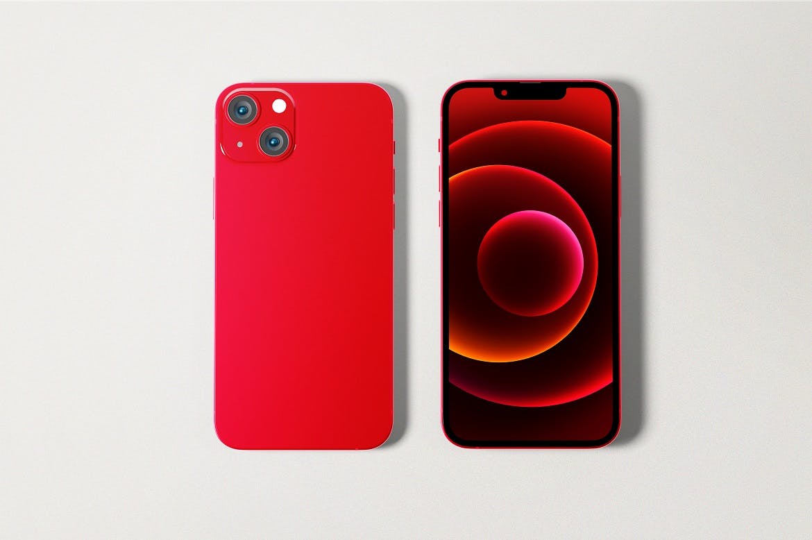 红色苹果手机样机模板素材Red iPhone 13 Mockup  PERAYZB插图