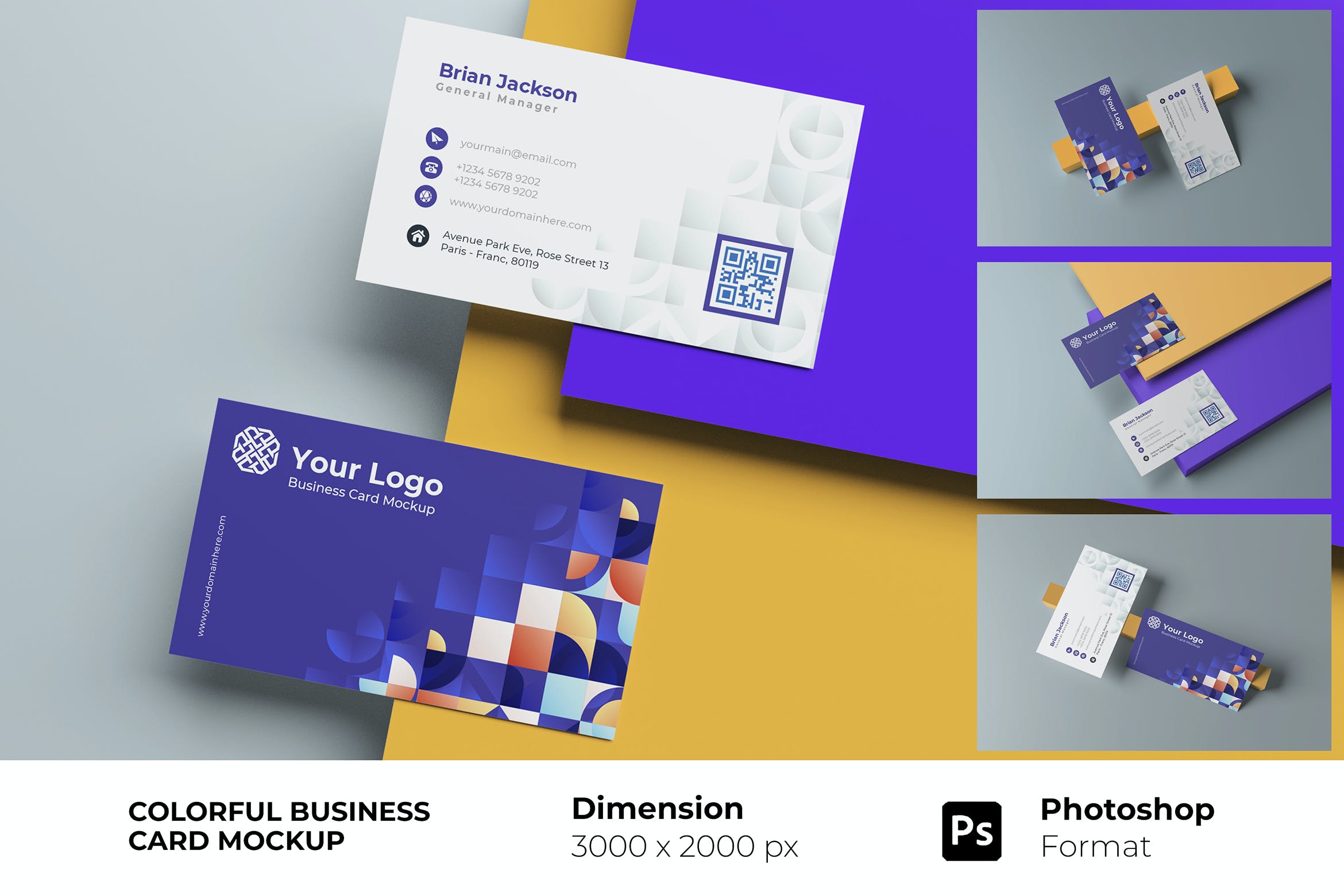 彩色名片样机模板素材样机Colorful Business Card Mockup插图