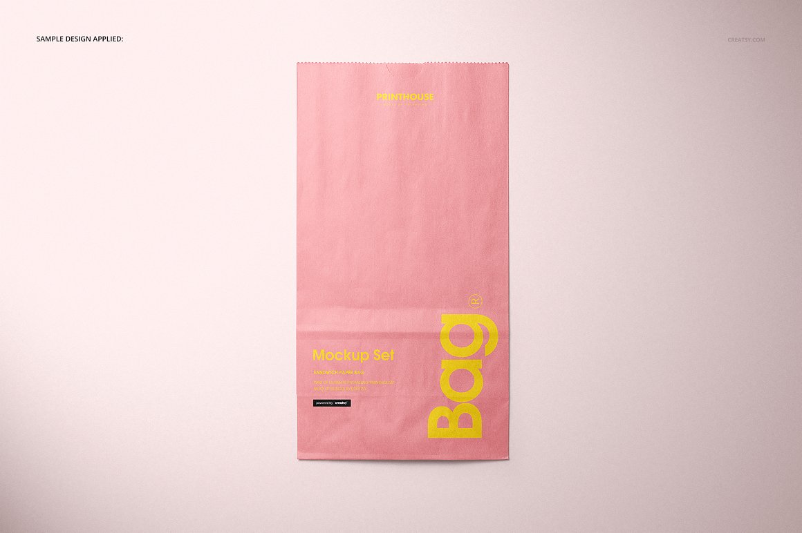粉色牛皮纸包装袋模版样机素材Lunch Bag Mockup Set插图3