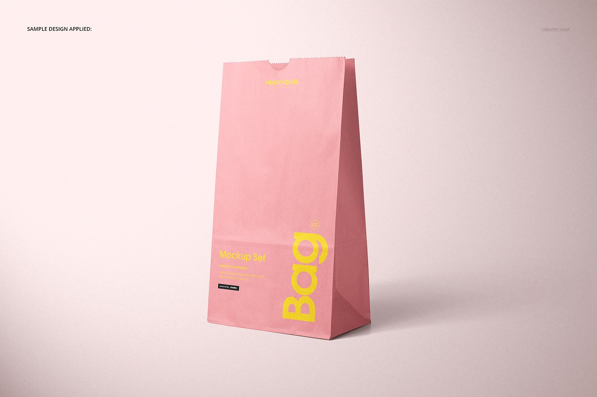 粉色牛皮纸包装袋模版样机素材Lunch Bag Mockup Set插图11