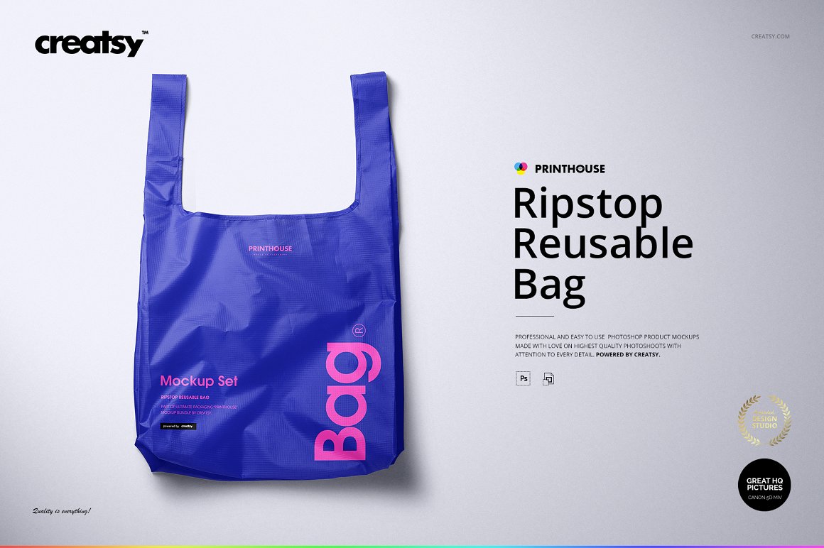 手提袋超市购物袋样机模版素材Ripstop Reusable Bag Mockup Set插图