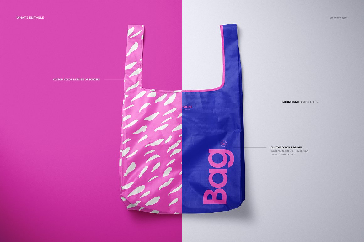 手提袋超市购物袋样机模版素材Ripstop Reusable Bag Mockup Set插图1