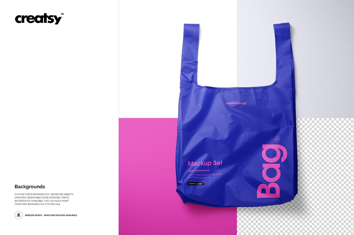 手提袋超市购物袋样机模版素材Ripstop Reusable Bag Mockup Set插图9