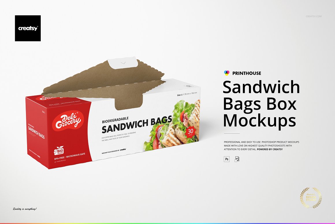 食品保鲜膜品牌包装模板素材样机Sandwich Zipper Bags Box Mockup Set插图