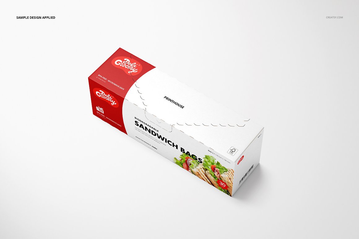 食品保鲜膜品牌包装模板素材样机Sandwich Zipper Bags Box Mockup Set插图1