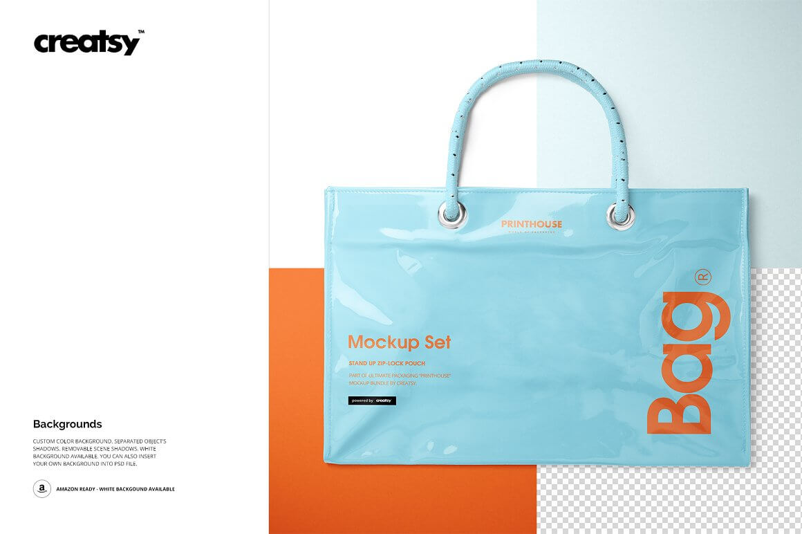 服装购物袋样机模版素材Vinyl PVC Reusable Tote Bag Mockups插图4