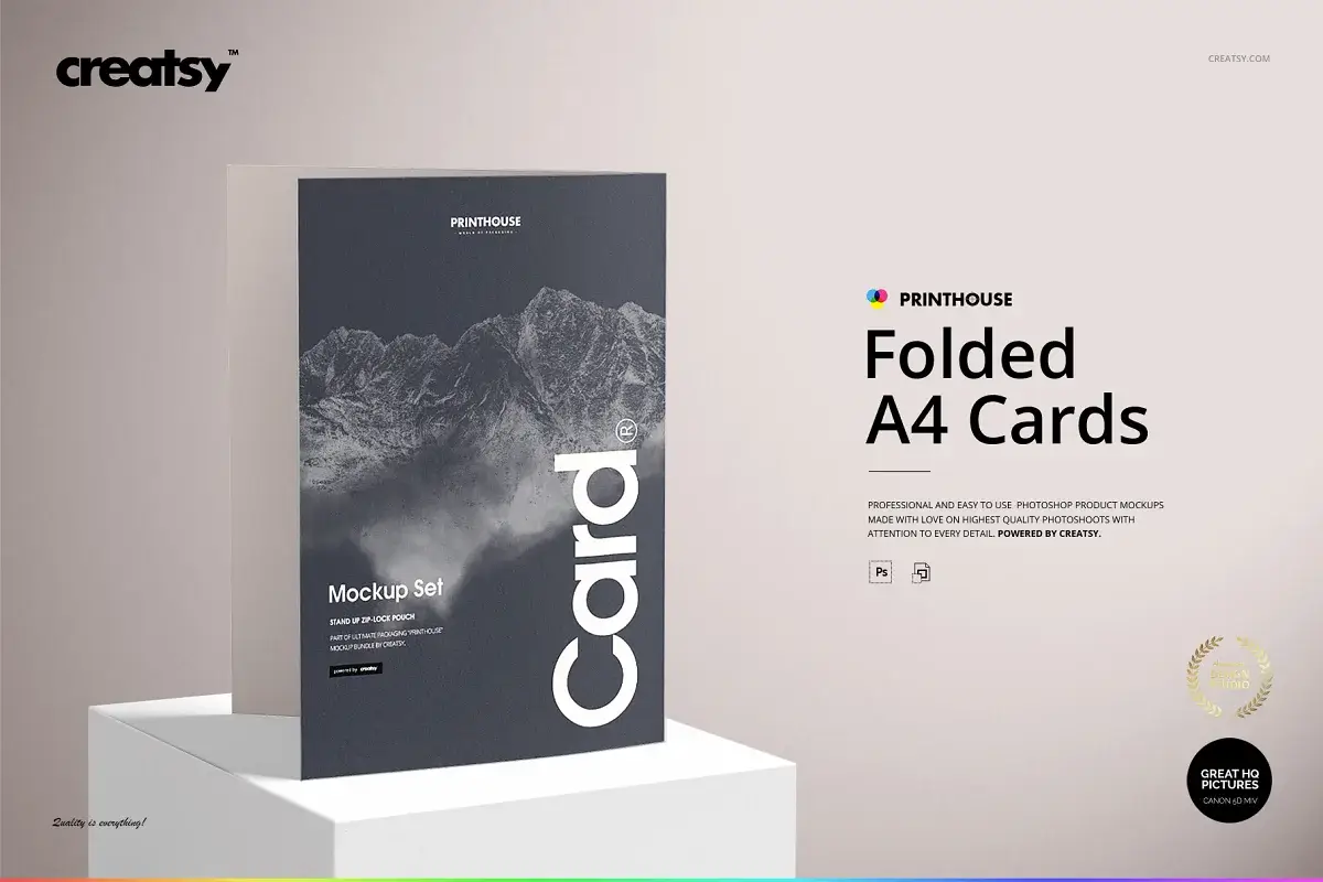 品牌折页样机模版贺卡模版素材Folded A4 Cards Mockup Set