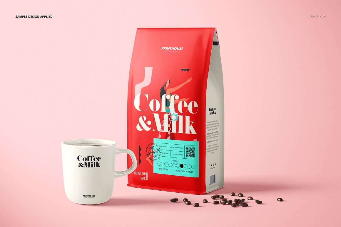 网红品牌咖啡包装袋样机模版素材插图2