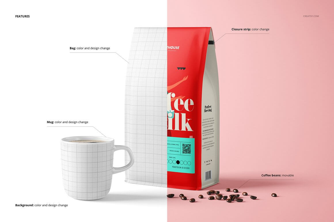 网红品牌咖啡包装袋样机模版素材插图3
