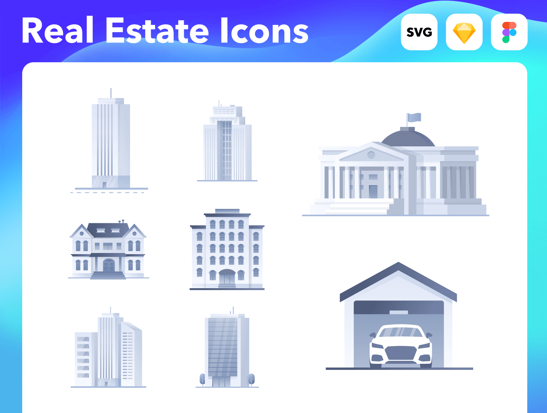 建筑类图标创意合集模板素材Web Icons Real Estate插图