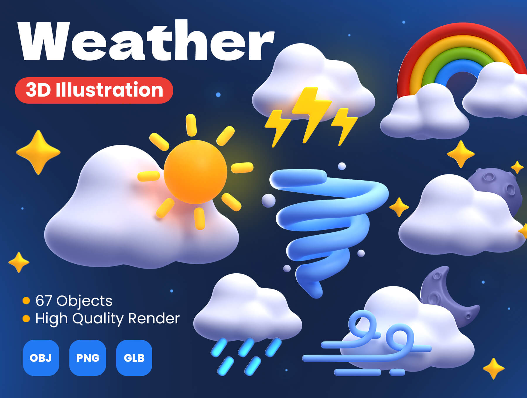 3D天气类图标拟物化轻质感图标合集Weather 3D Illustrations插图