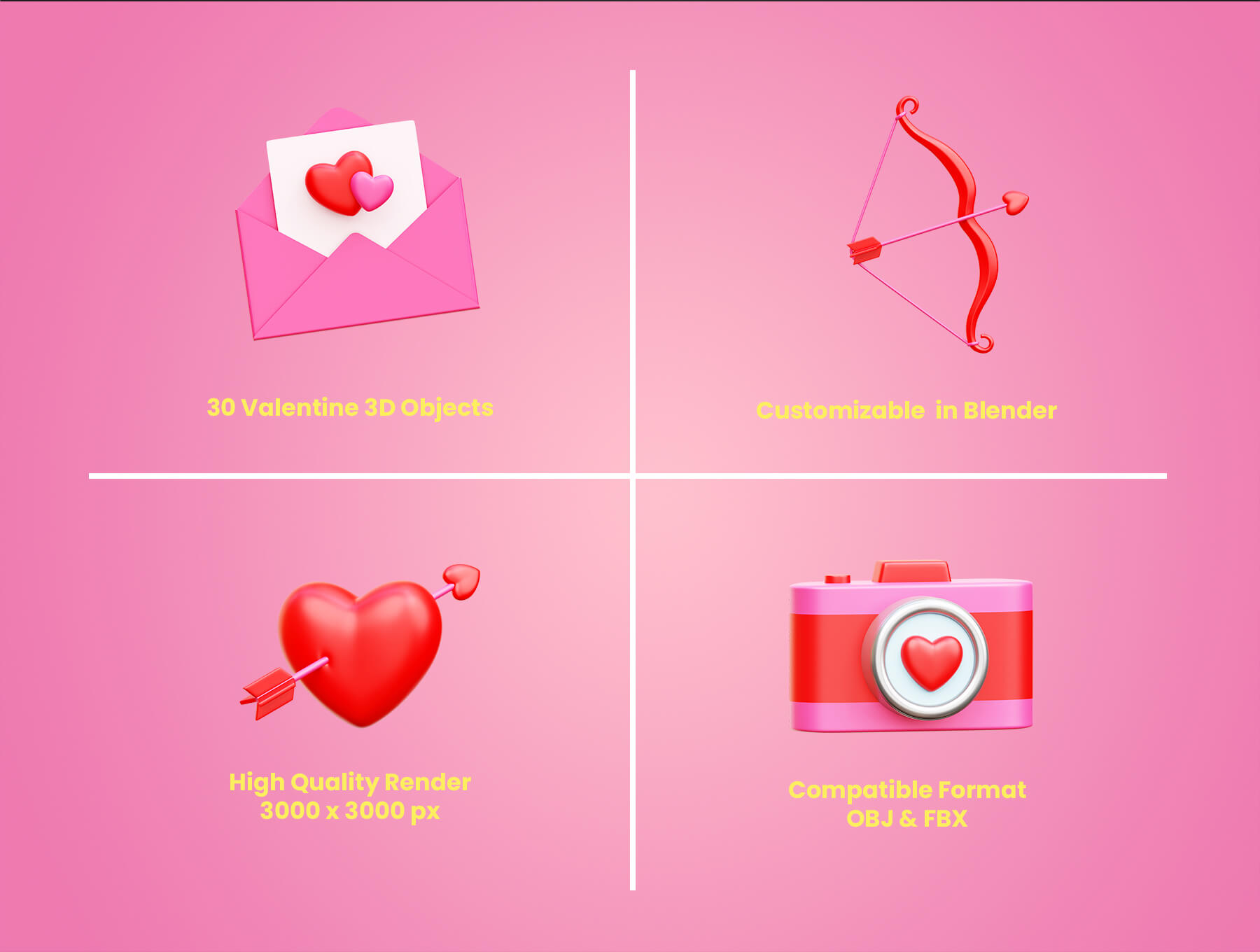 情侣社交类应用图标模板素材Valentine 3D Icon Illustrations插图1