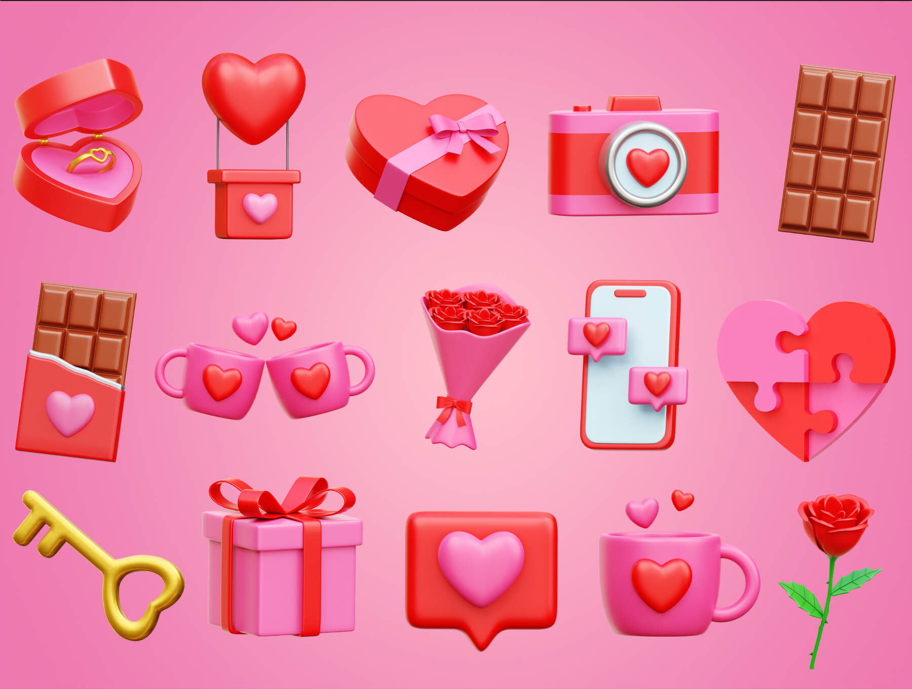 情侣社交类应用图标模板素材Valentine 3D Icon Illustrations插图4
