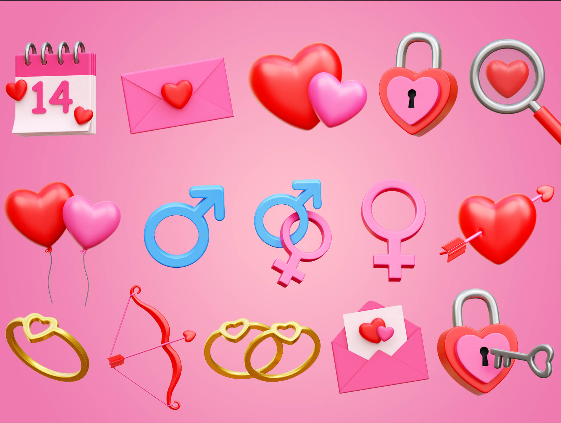 情侣社交类应用图标模板素材Valentine 3D Icon Illustrations插图5