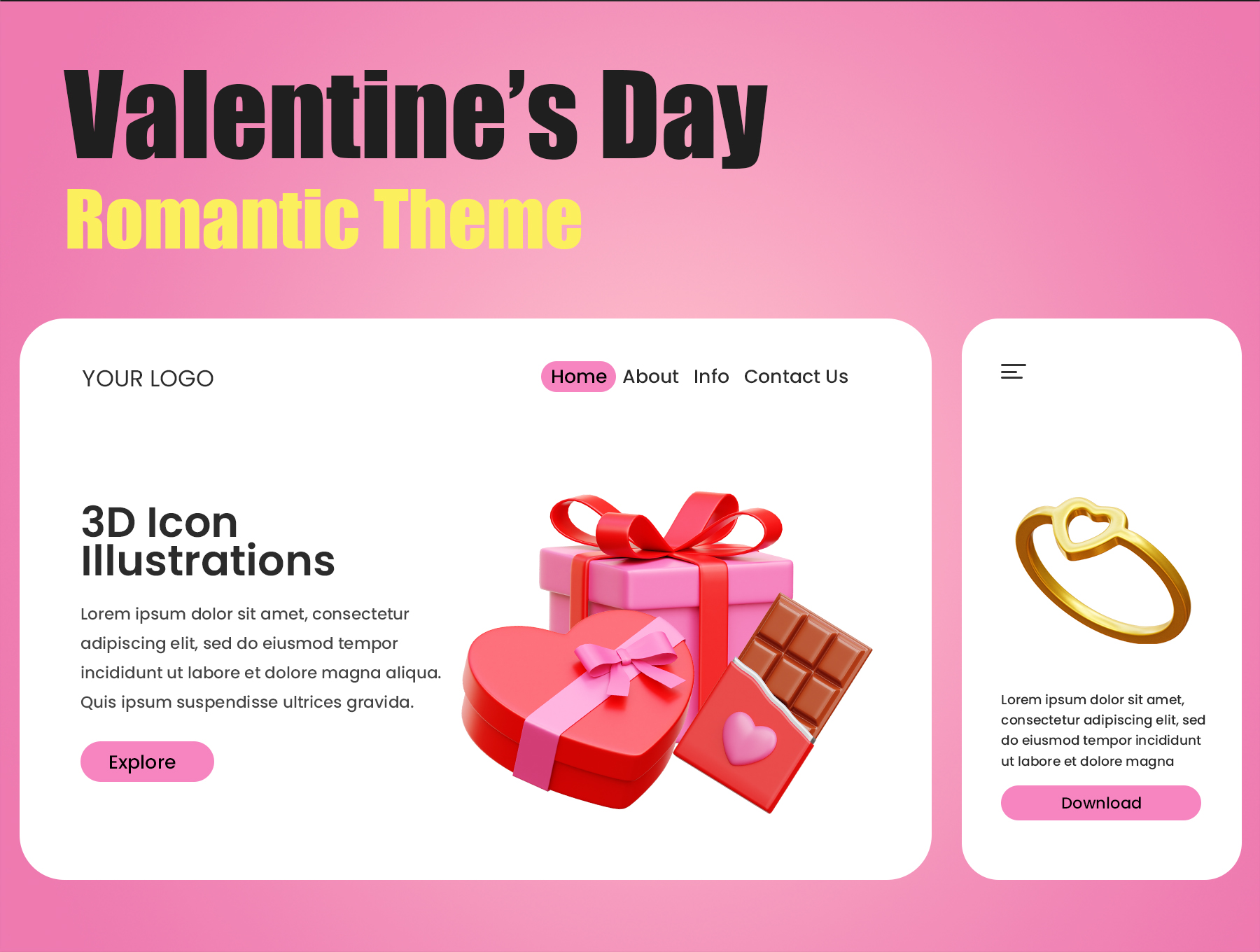 情侣社交类应用图标模板素材Valentine 3D Icon Illustrations插图3