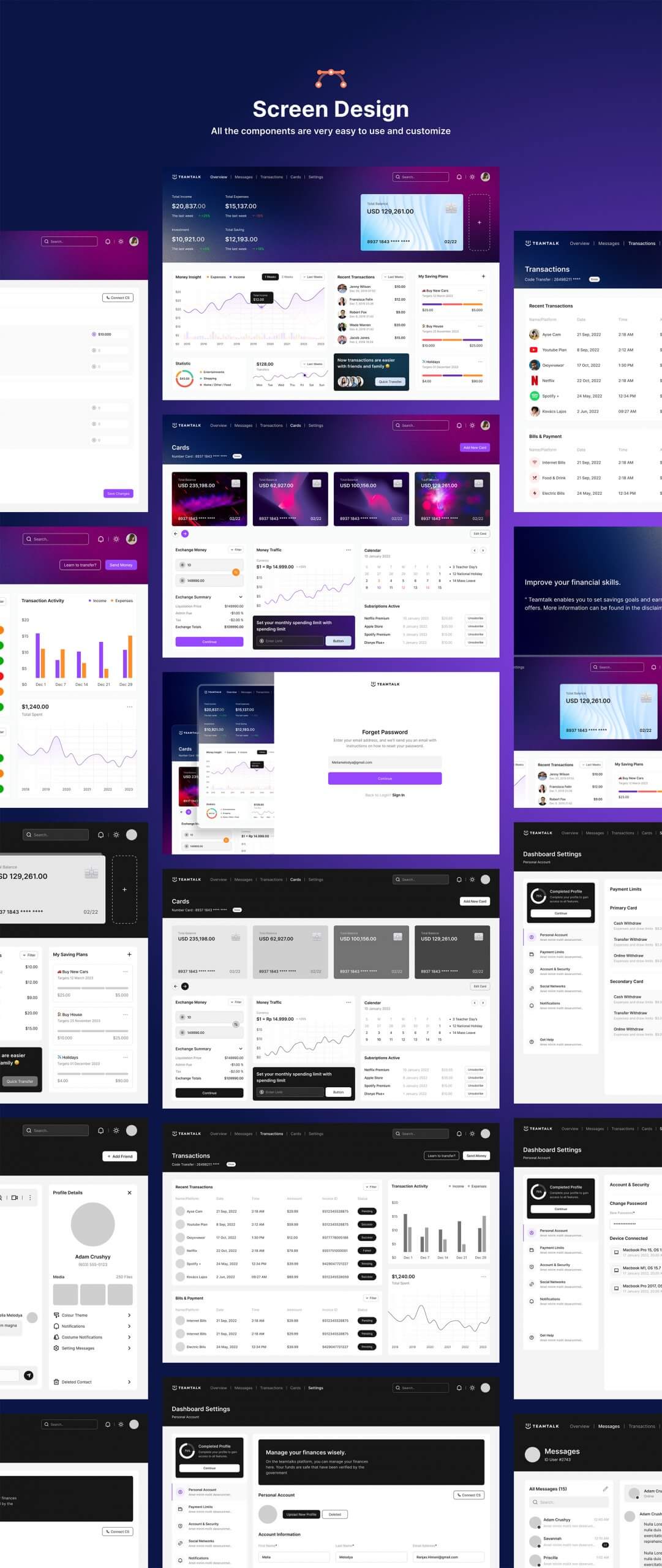 后台管理系统模板数据图表模板素材Teamtalk – Digital Banking Dashboard Ui Kit插图7