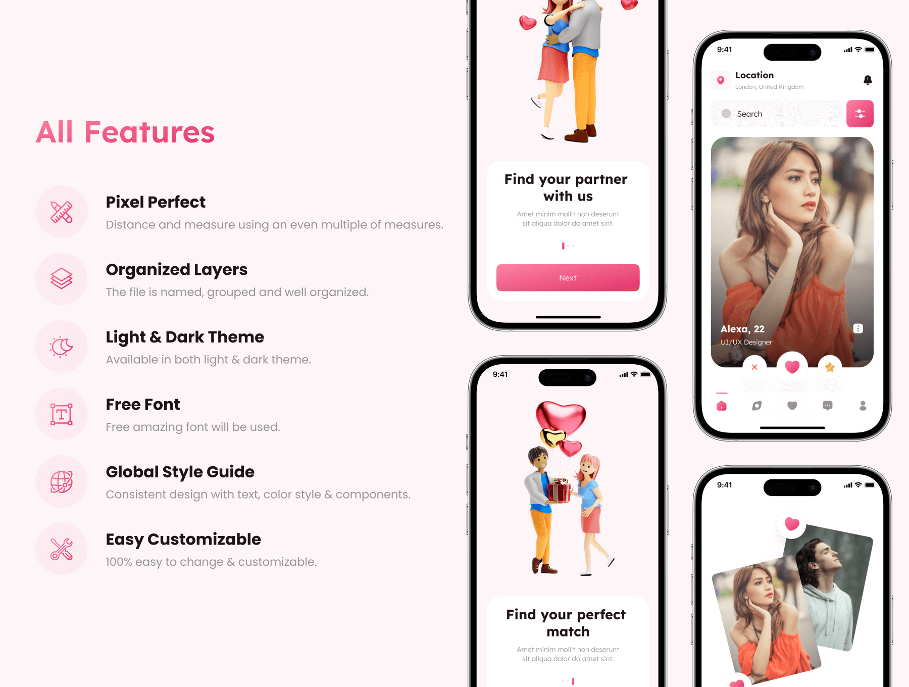 情侣爱情社交类约会应用UI套件Likee – Dating App UI Kit插图1