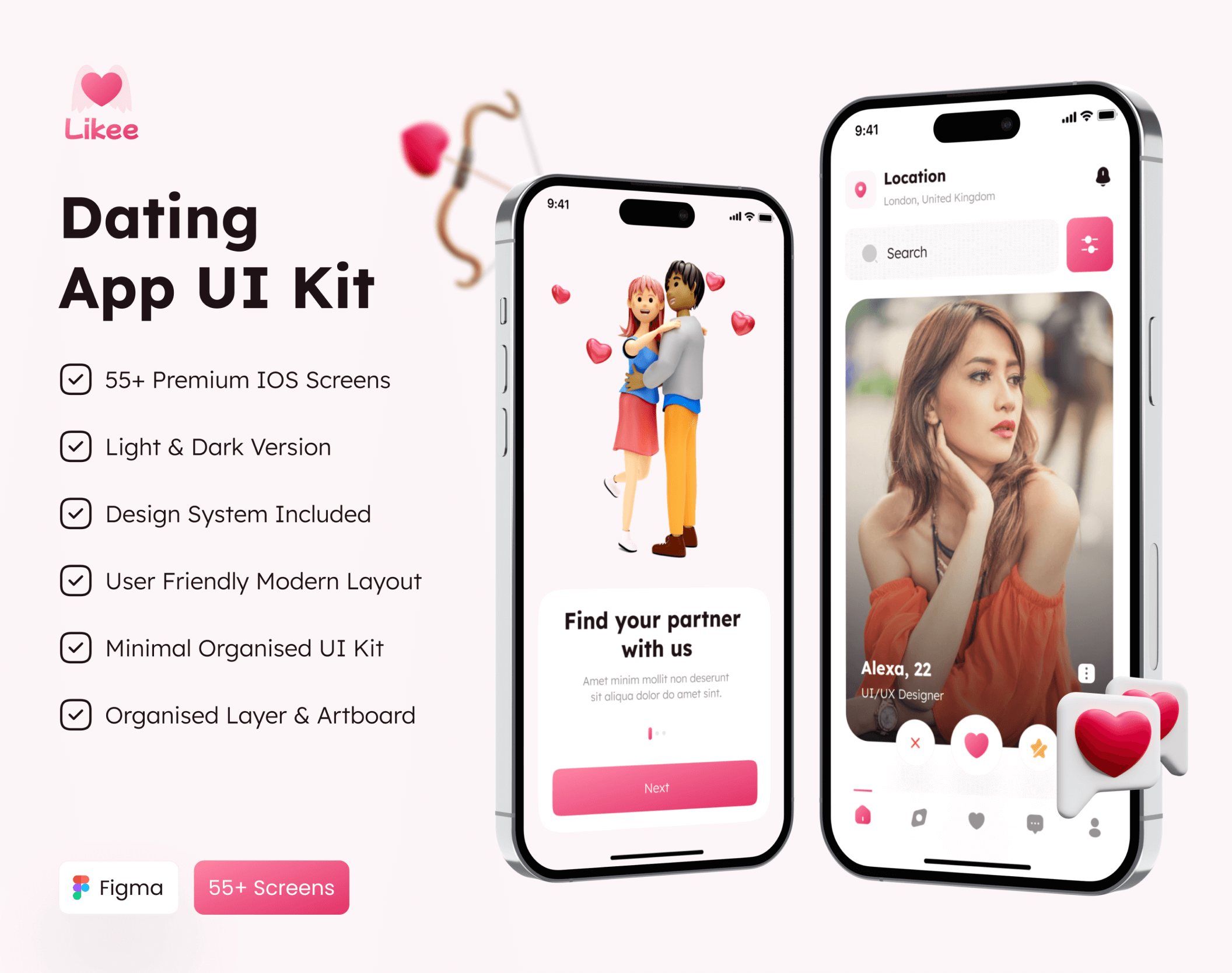 情侣爱情社交类约会应用UI套件Likee – Dating App UI Kit插图8