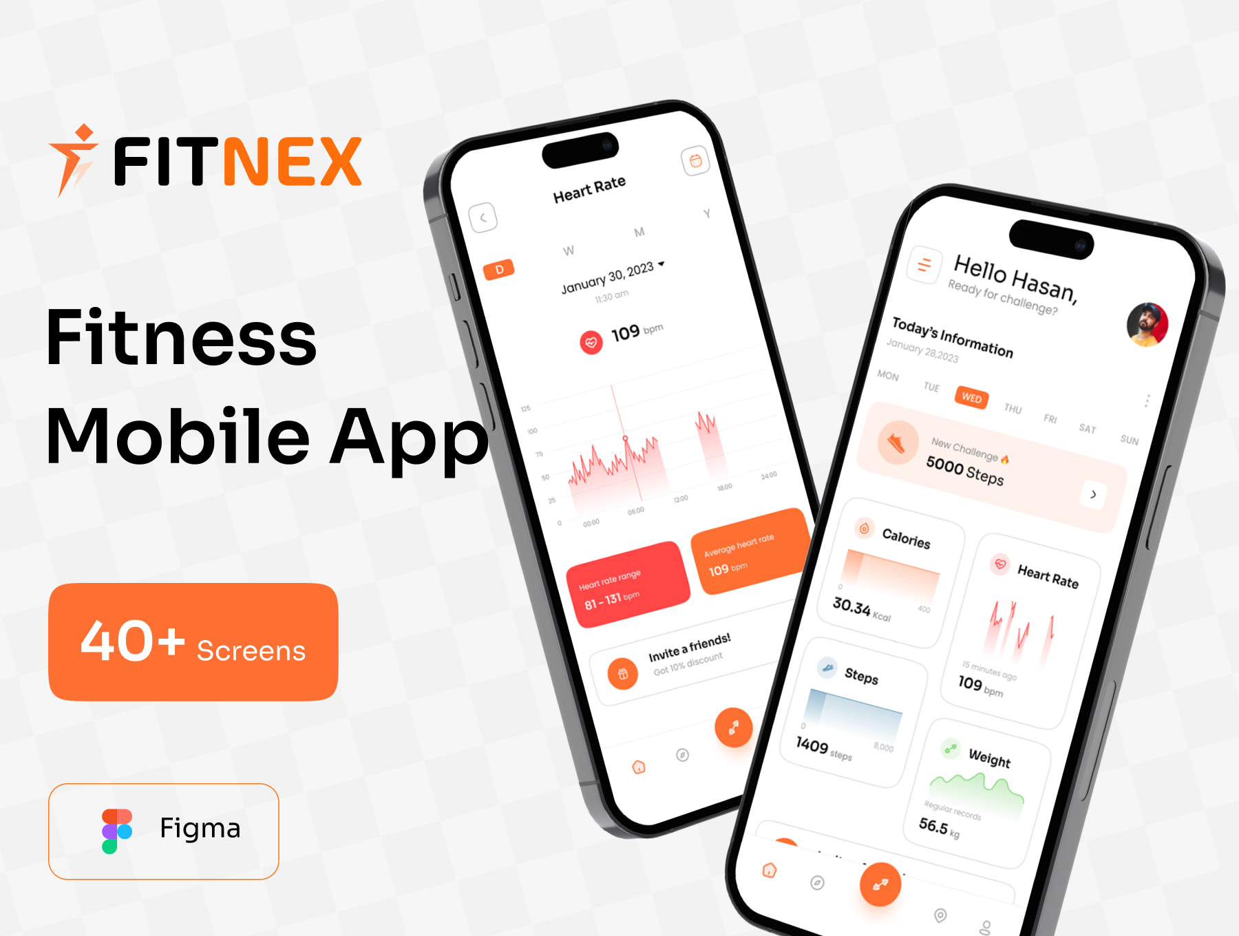 橙色主题健身手机应用UI套件模板素材Fitnex – Fitness Mobile App UI Kit插图
