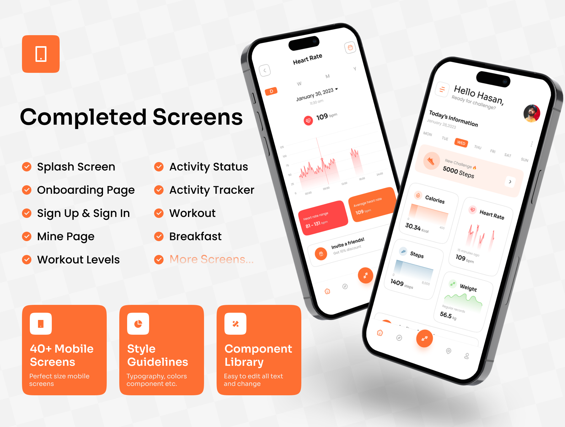 橙色主题健身手机应用UI套件模板素材Fitnex – Fitness Mobile App UI Kit插图1