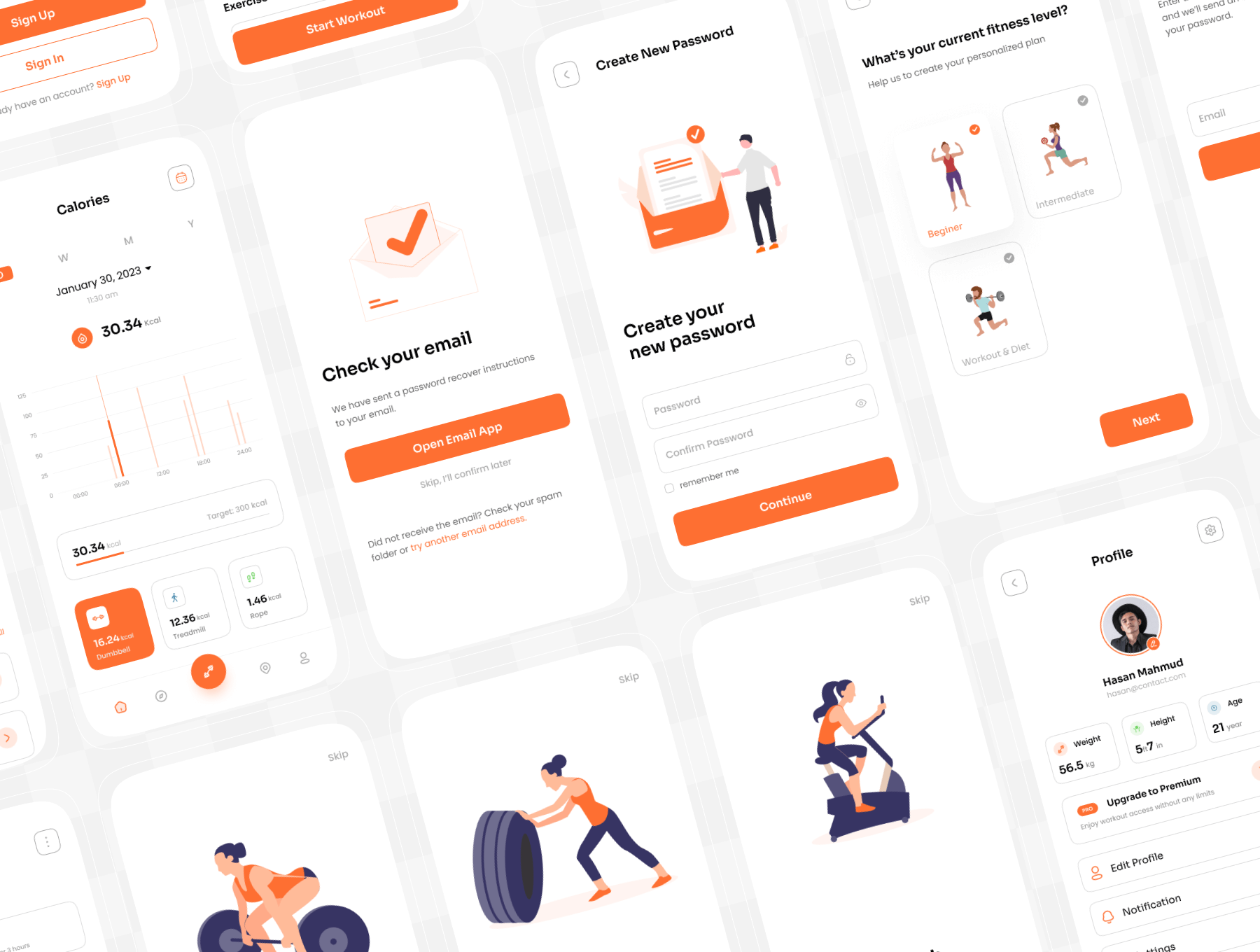 橙色主题健身手机应用UI套件模板素材Fitnex – Fitness Mobile App UI Kit插图7