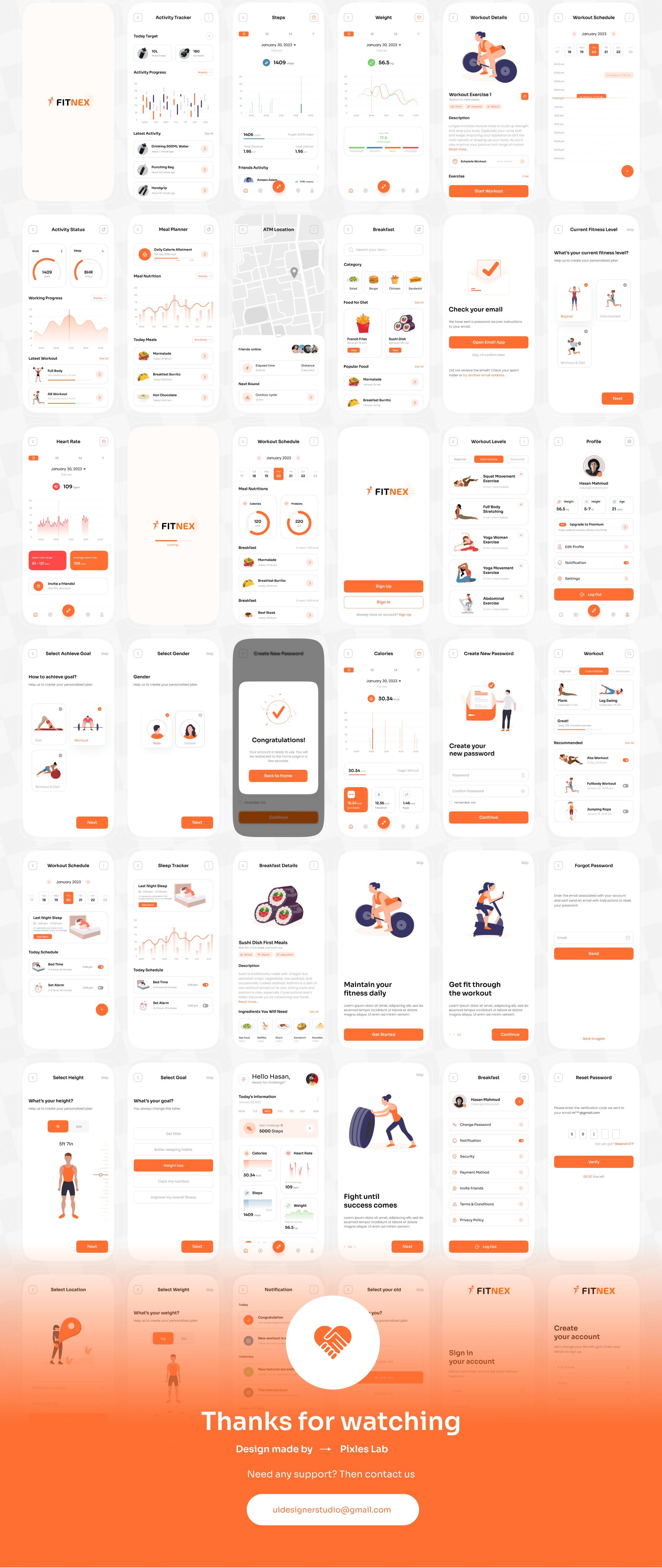橙色主题健身手机应用UI套件模板素材Fitnex – Fitness Mobile App UI Kit插图10