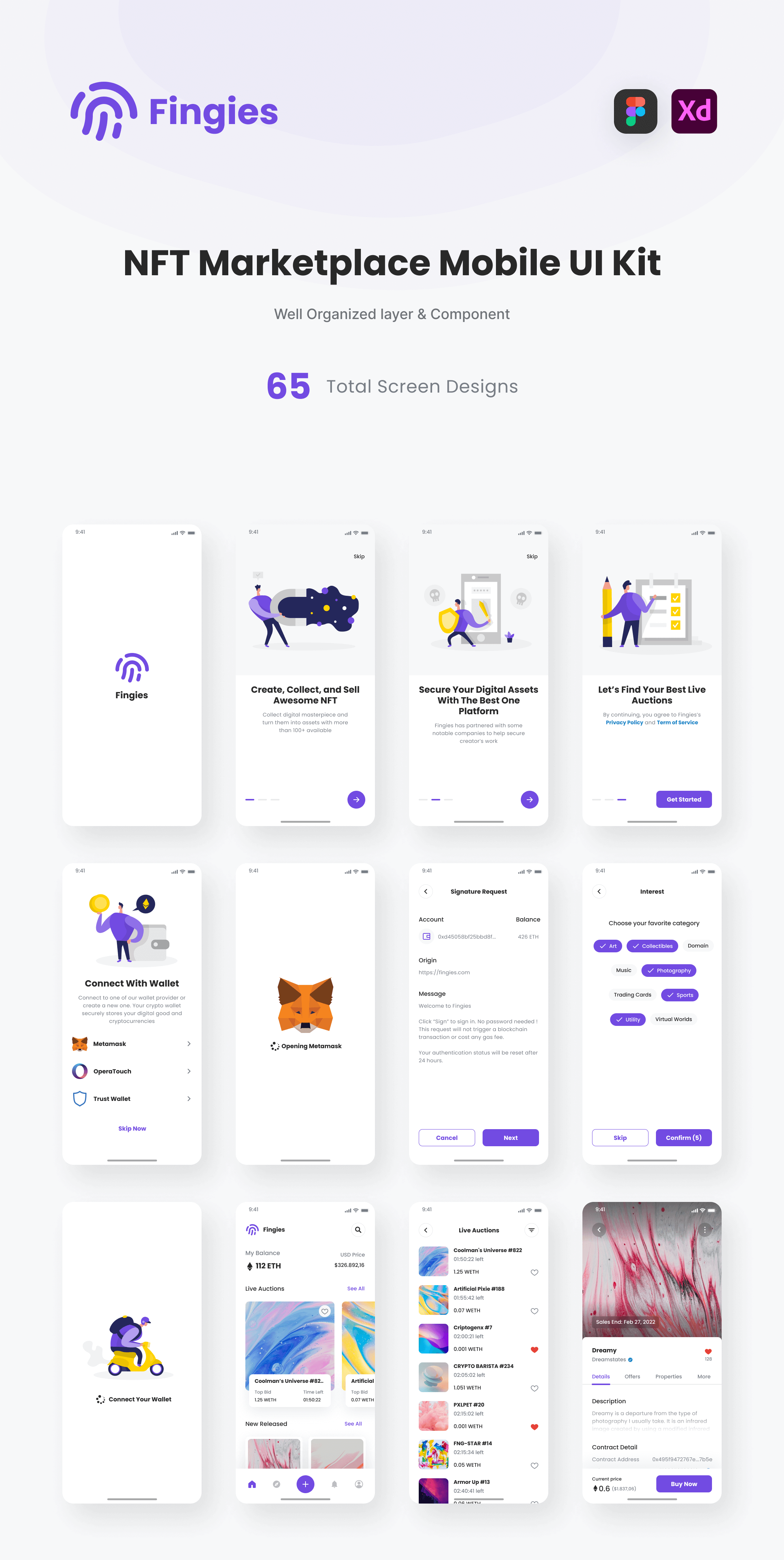 NFT数字产品数字作品移动应用UI套件Fingies – NFT Marketplace Mobile App UI Kit插图10