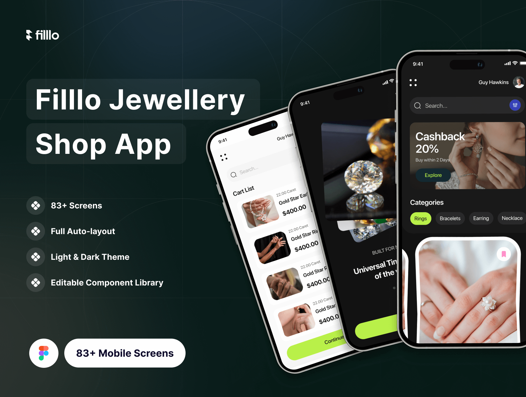 珠宝店应用程序UI套件移动应用程序模板素材Filllo Jewellery Shop App UI Kit插图