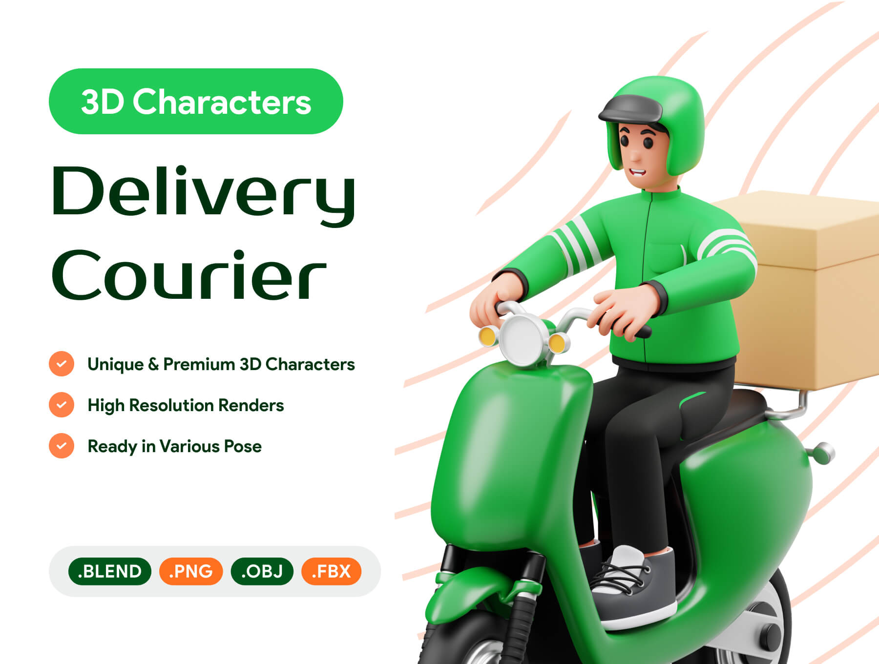 外卖快递员3D人物插图素材UI模板Delivery Courier 3D Character Illustration插图