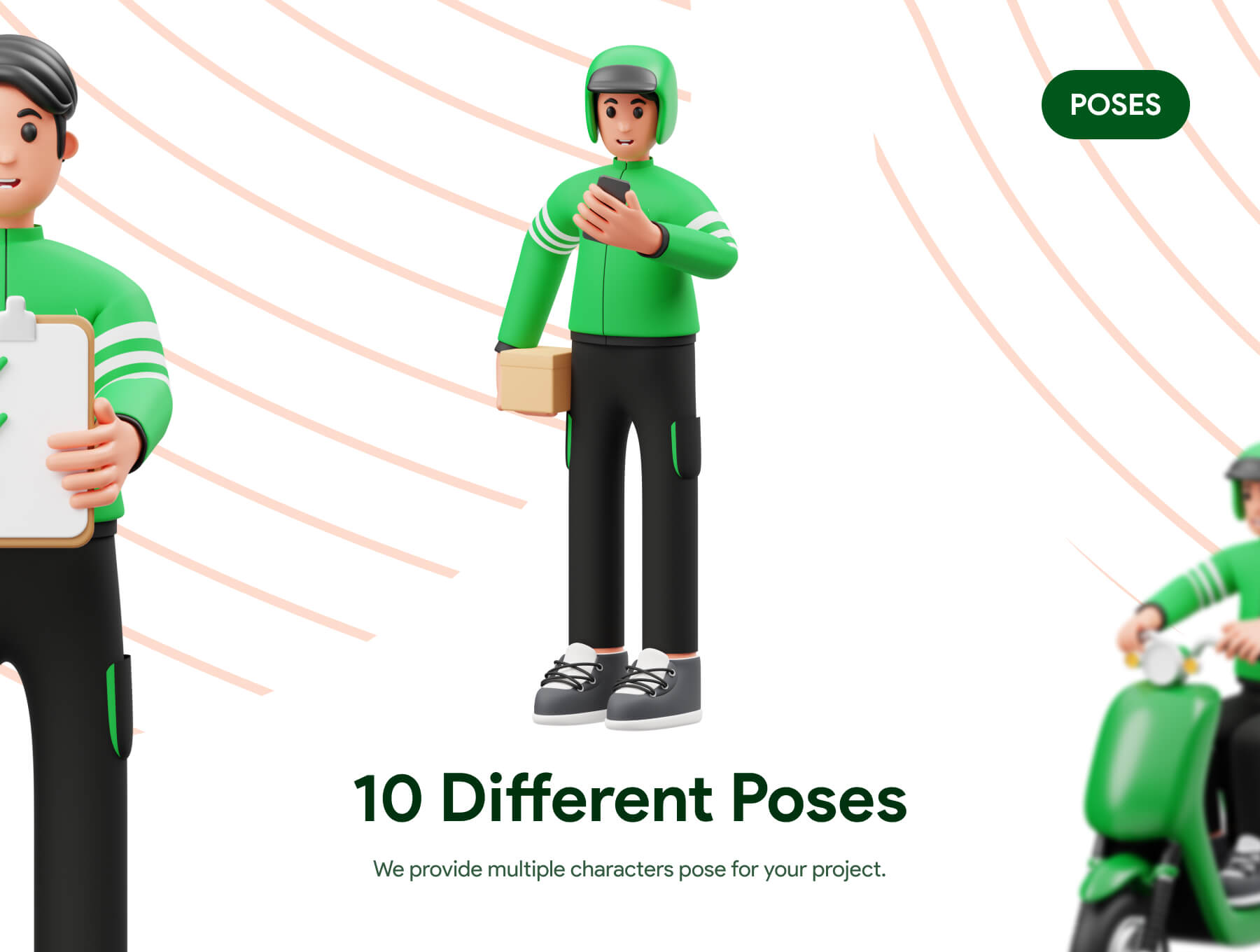 外卖快递员3D人物插图素材UI模板Delivery Courier 3D Character Illustration插图3