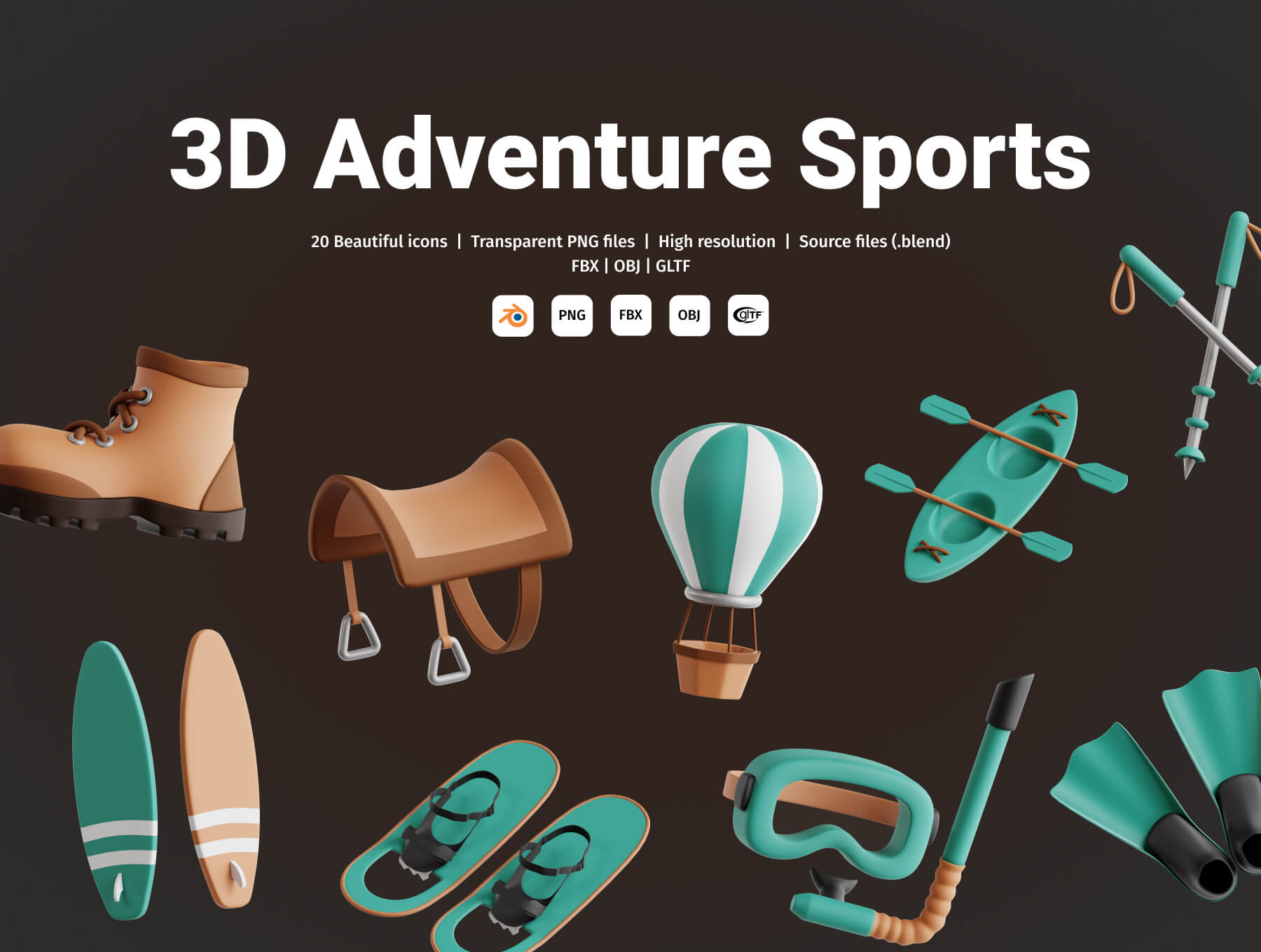 冒险运动3D图标集Adventure Sports 3D Icon Set插图